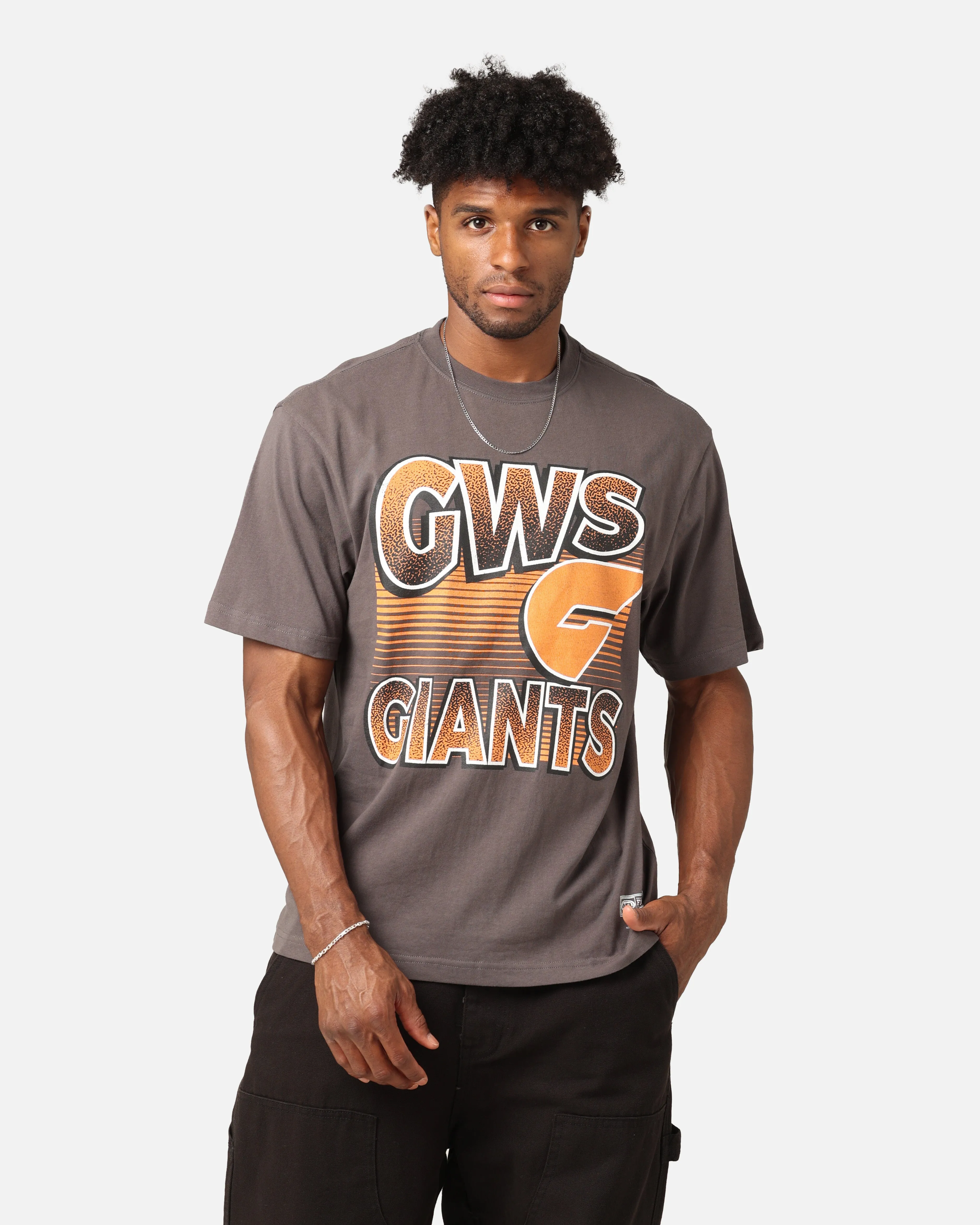Mitchell & Ness Greater Western Sydney Giants Inline Stack T-Shirt Faded Black Wrinkle Resistant Texture Cool and Comfortable