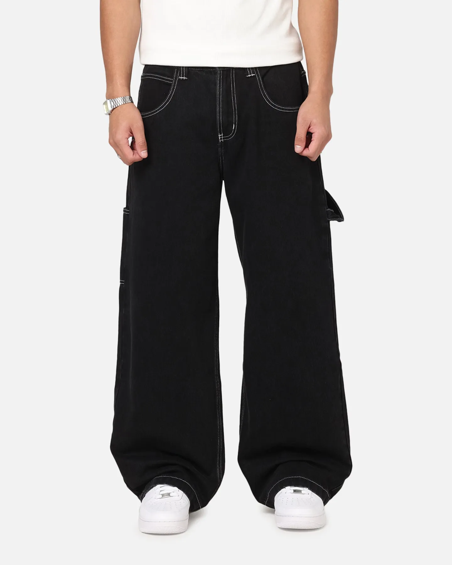 FunctionalZipper Utility Style Saint Morta Amplus Fray Carpenter Jeans Contrast Black