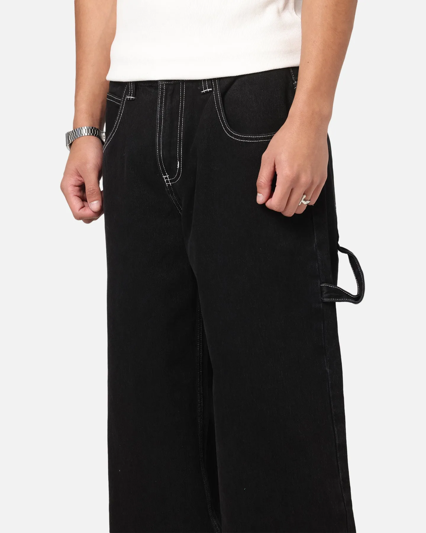 Multipurpose Design Saint Morta Amplus Fray Carpenter Jeans Contrast Black