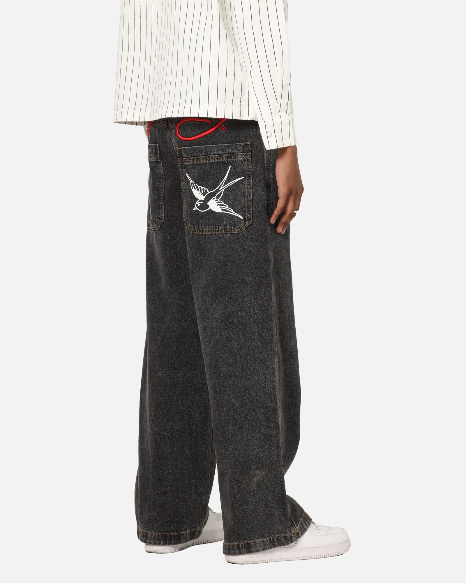 Detachable belt Durable Design Ed Hardy Wide Leg Jeans Black