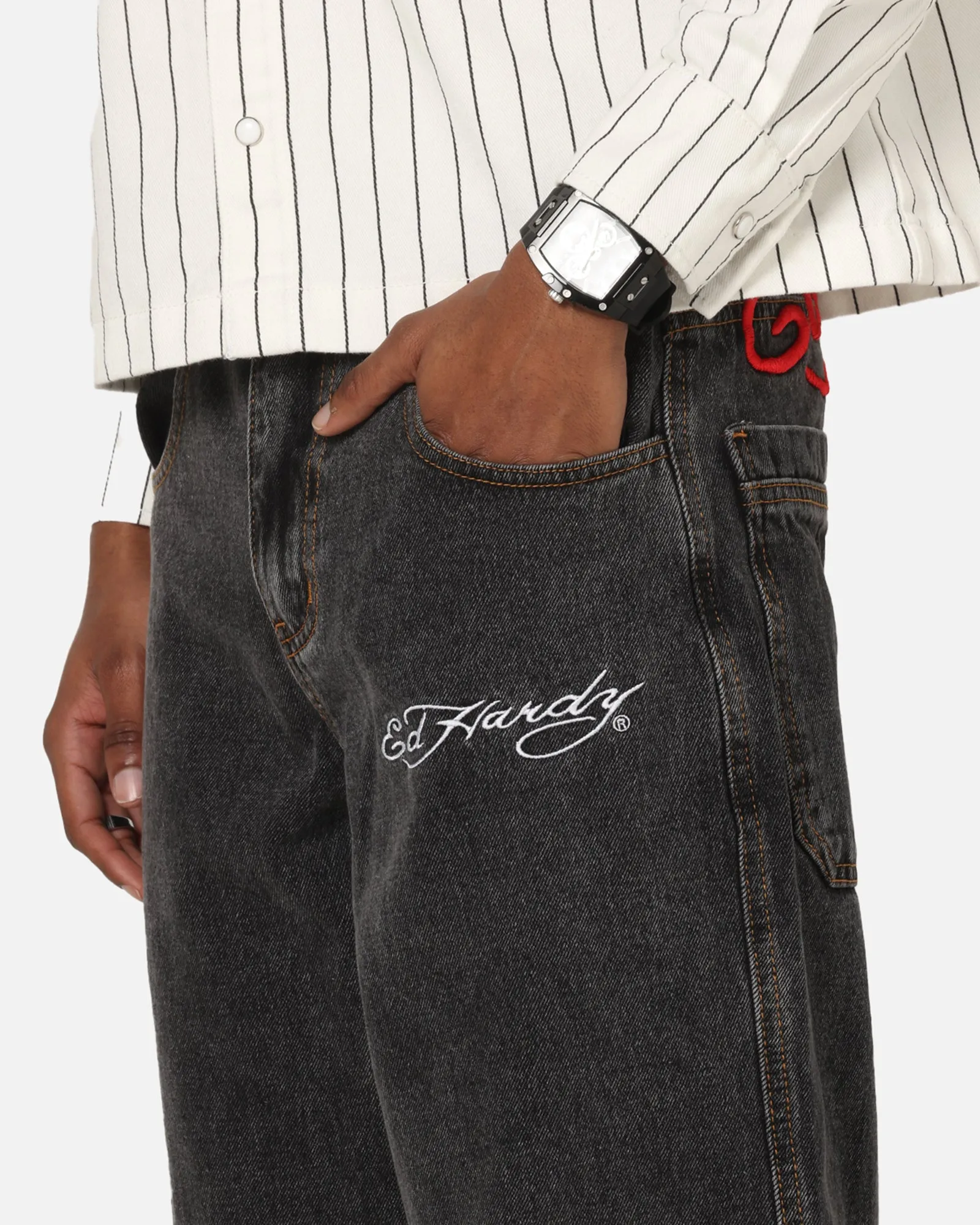 Chilly Day Layers Ed Hardy Wide Leg Jeans Black