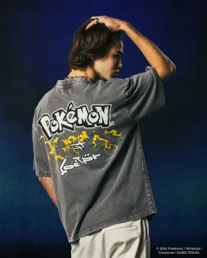 Reinforced Neckline Slim Fit Cut Pok??mon By Loiter Pikachu Premium T-Shirt Charcoal