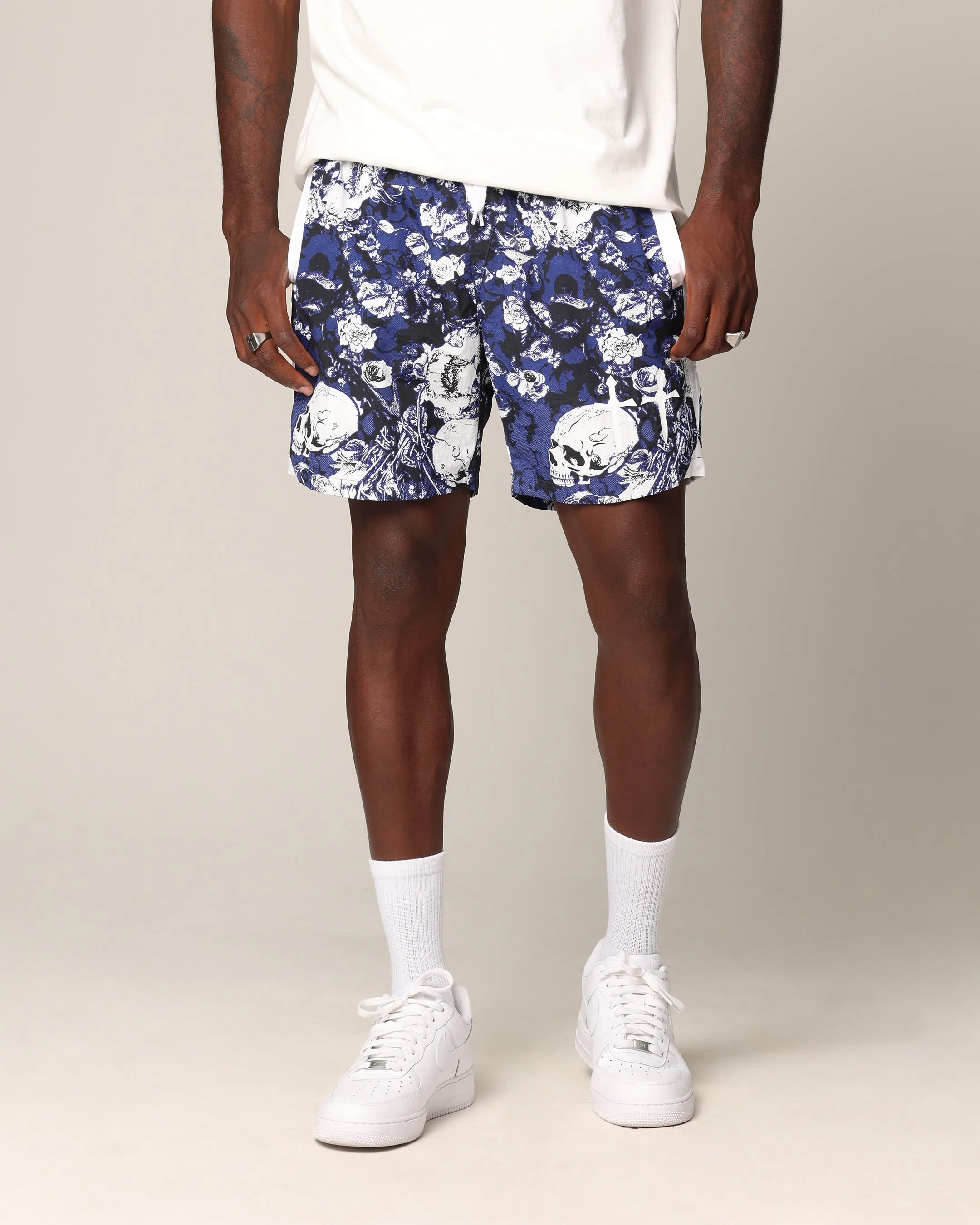 Saint Morta Relic Nylon Shorts Blue/White Reflective Safety Stripes Outdoor Performance