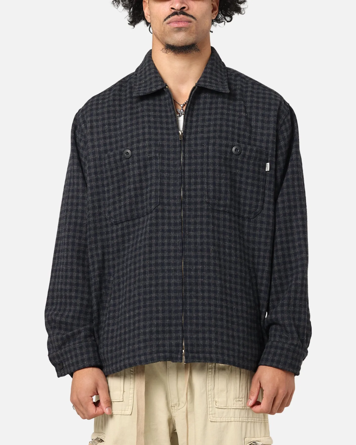 S Double Plaid Zip Through Long Sleeve Shirt Brown Outdoor Ready desert