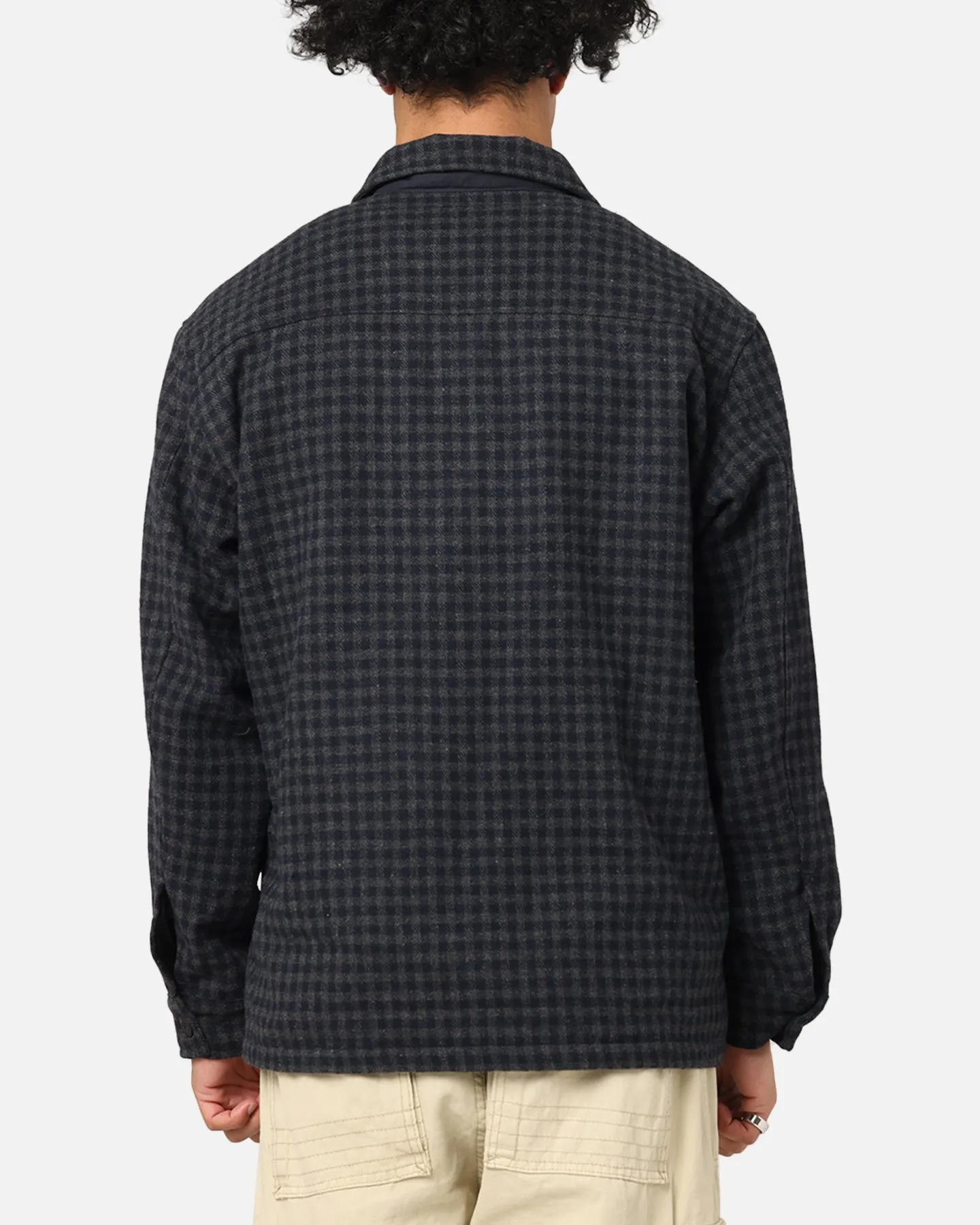 S Double Plaid Zip Through Long Sleeve Shirt Brown Stretchable Panels Nail-clipper