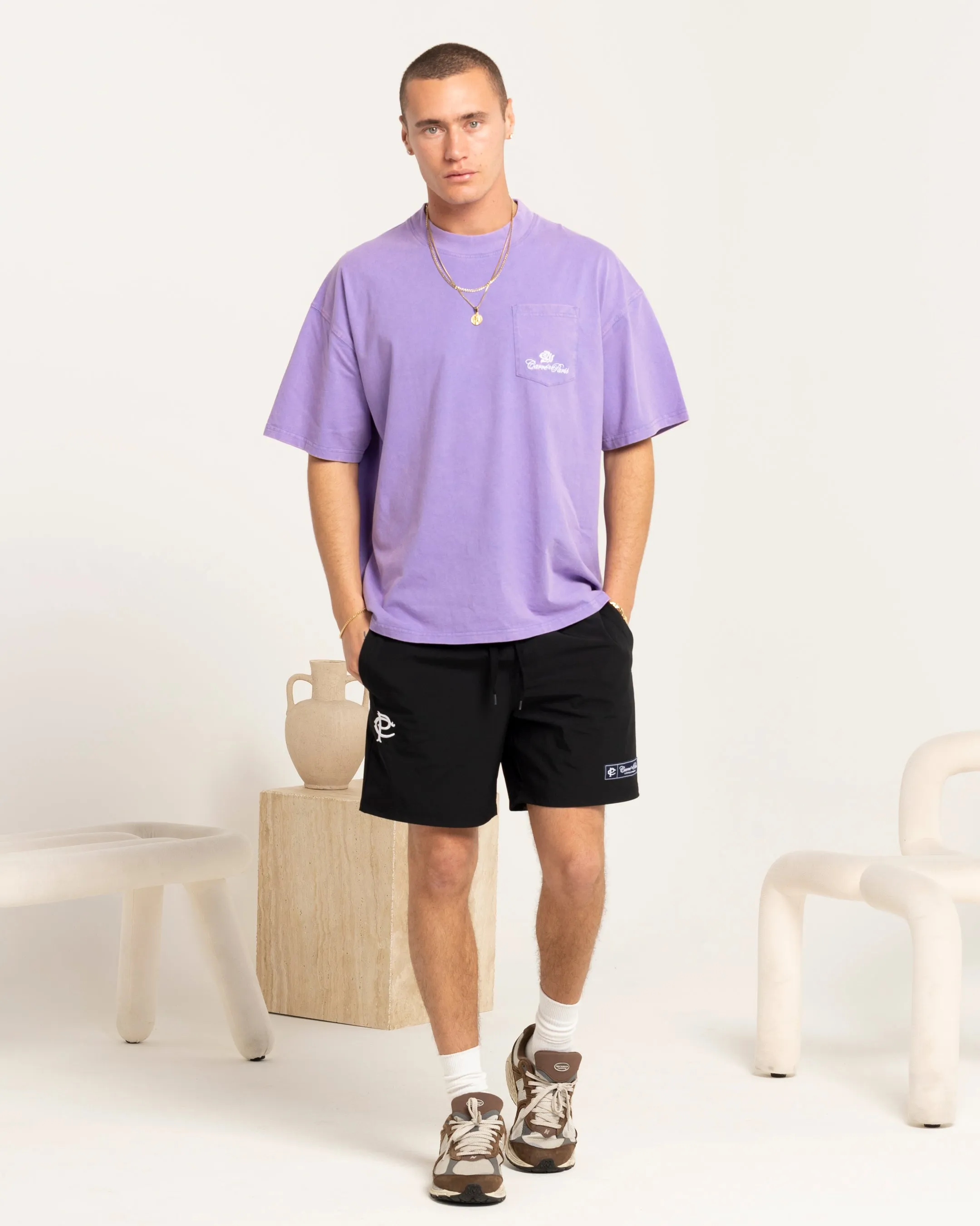 Carre Class Oversized Pocket T-Shirt Purple Embroidered Details High Quality Printing