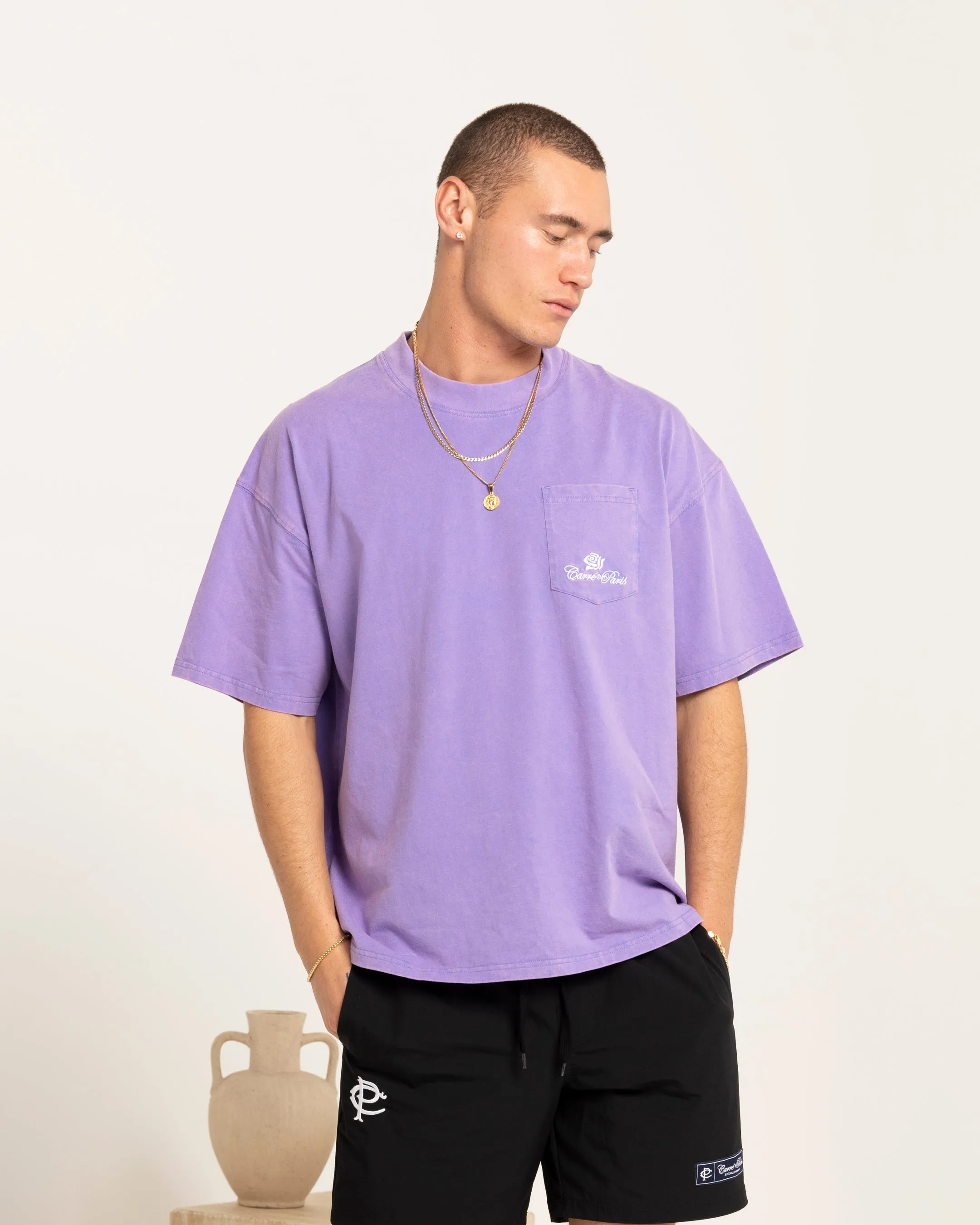 Carre Class Oversized Pocket T-Shirt Purple Soft Fabric