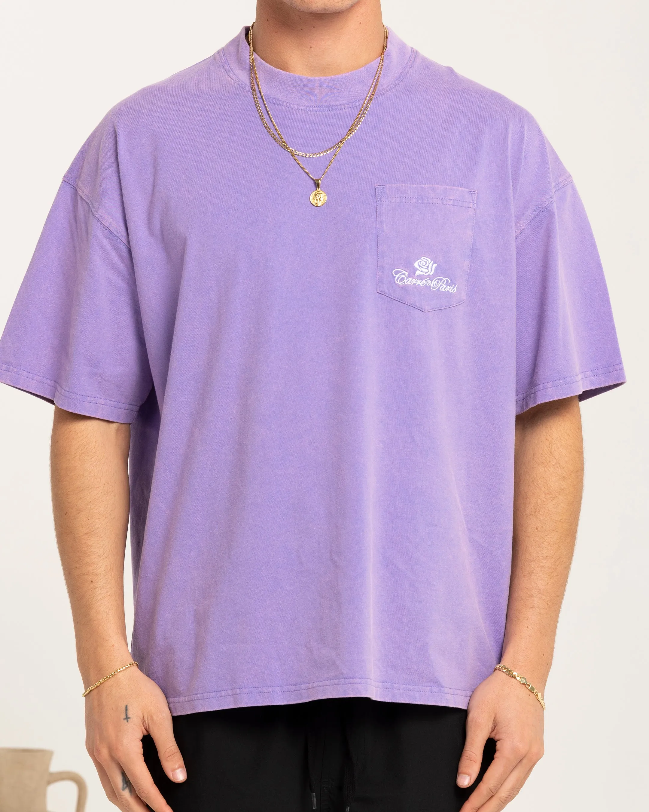 Classic Layer Carre Class Oversized Pocket T-Shirt Purple