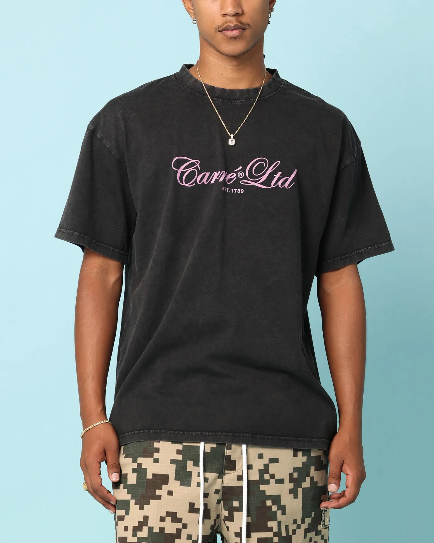 Layered Hem Design Carre Ltd T-Shirt Washed Black