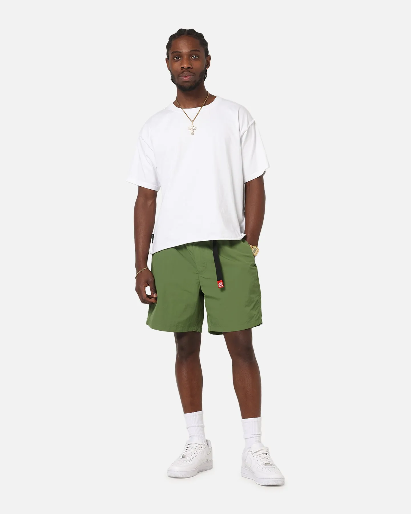checked shorts Slim Waist Carre International Shorts Khaki