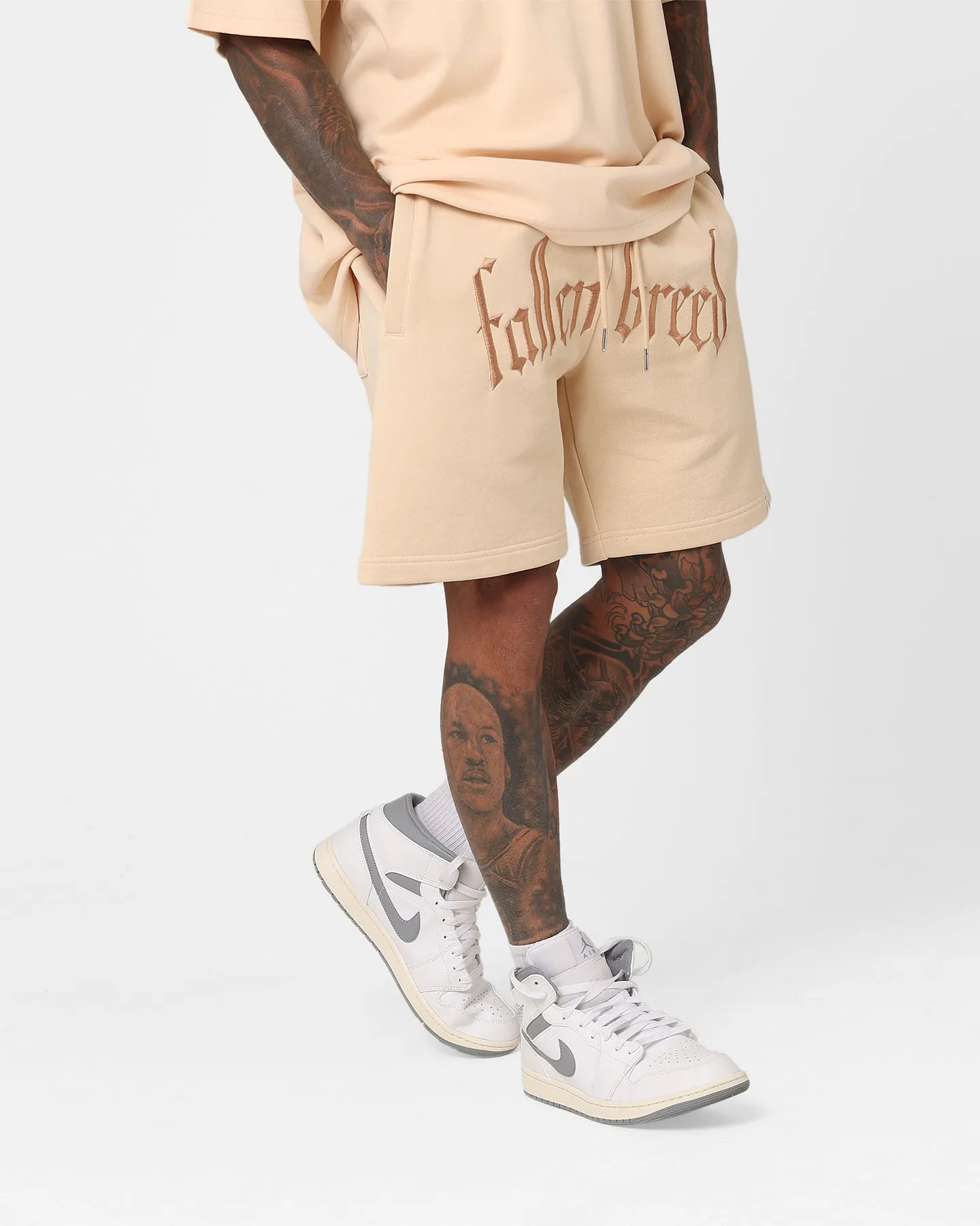 Fallen Breed Logo Sweat Shorts Nude Abrasion Proof Fabric Semi-formal