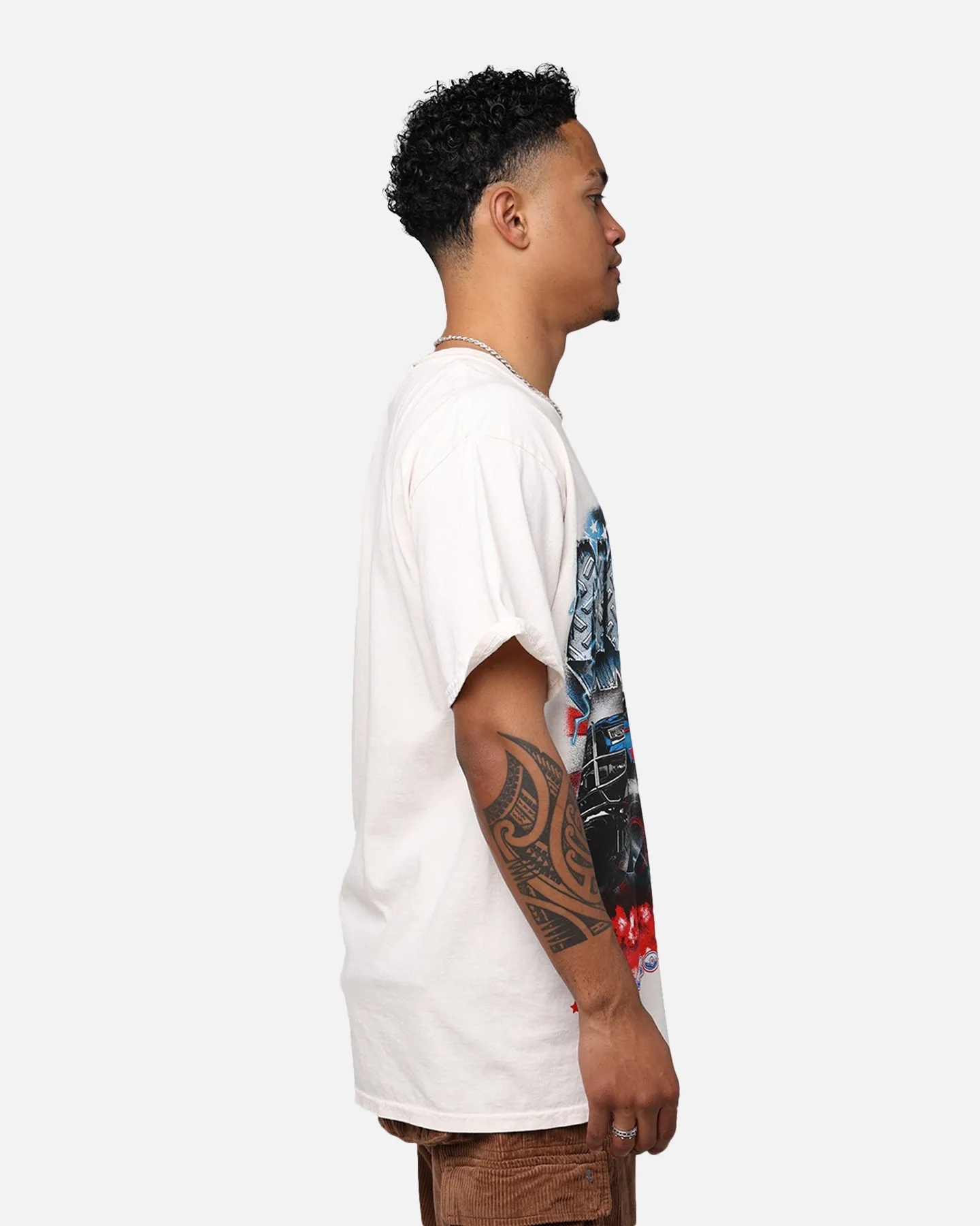 Multi Panel Design Goat Crew Motors T-Shirt Off White