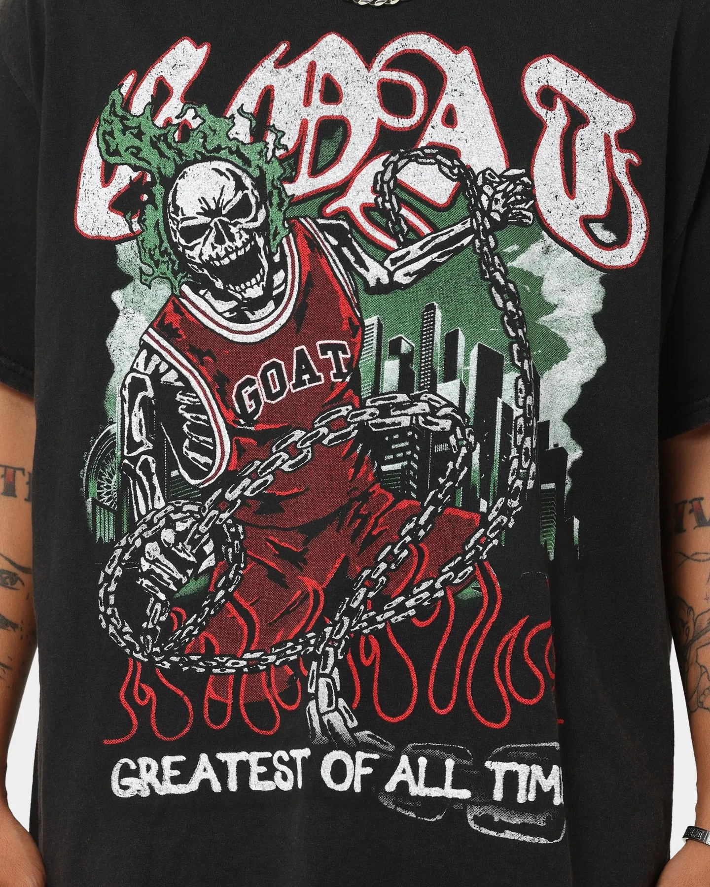 Goat Crew Goat Skull Vintage T-Shirt Black Wash VintageWashEffect Breathable touch