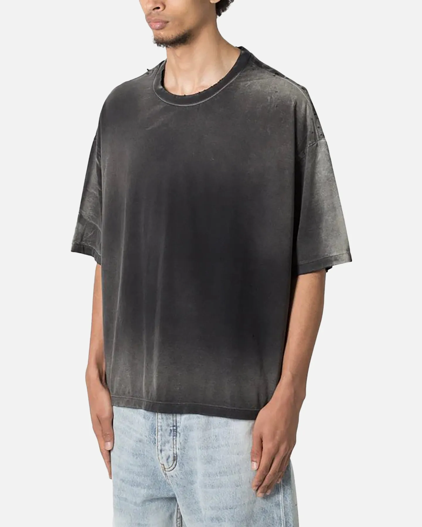 MNML Sun Burned Distressed Pocket T-Shirt Vintage Black Micro Perforation