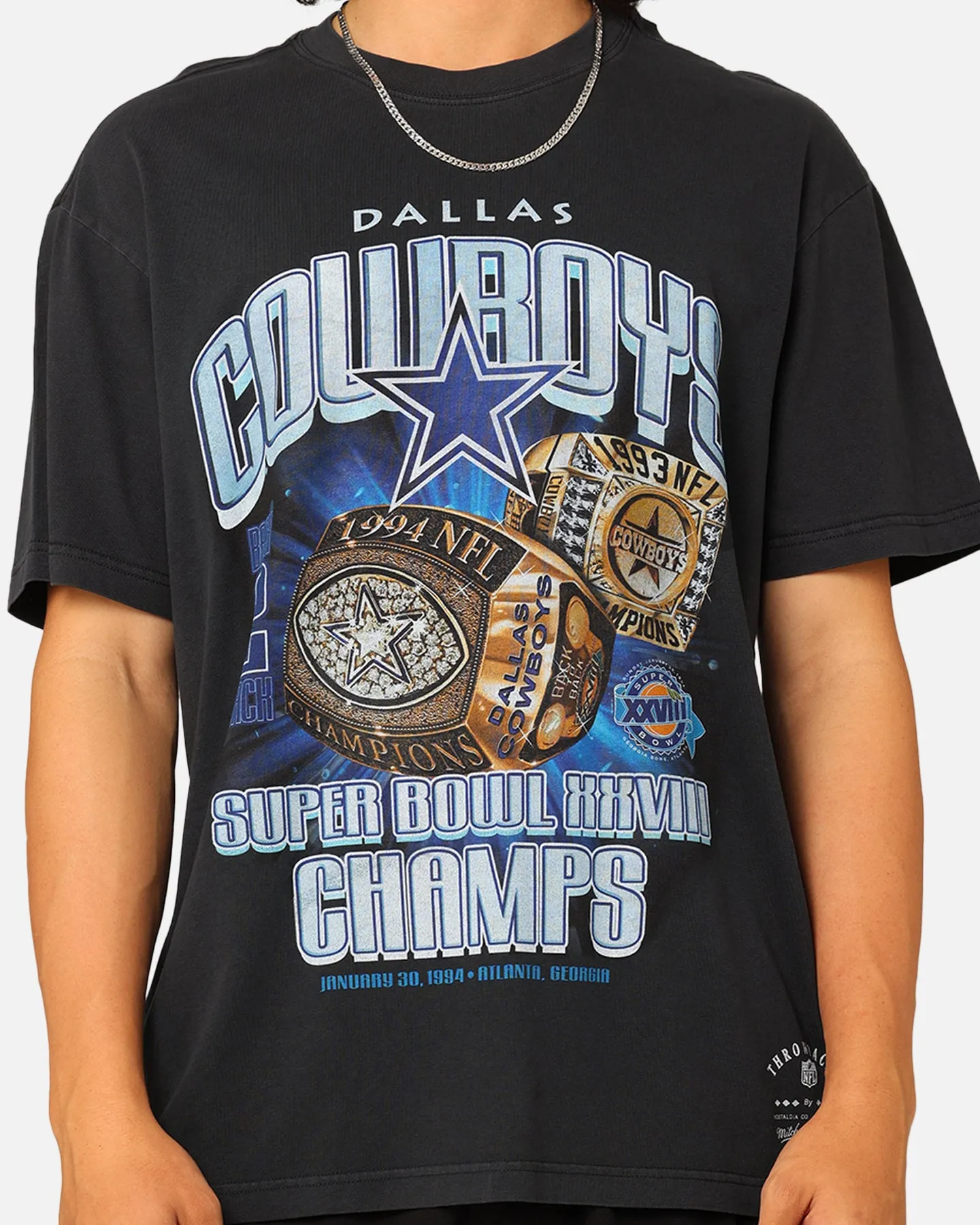 Oeko Tex Certified Collared formality Mitchell & Ness Dallas Cowboys '93-94 Super Bowl Champs T-Shirt Faded Black