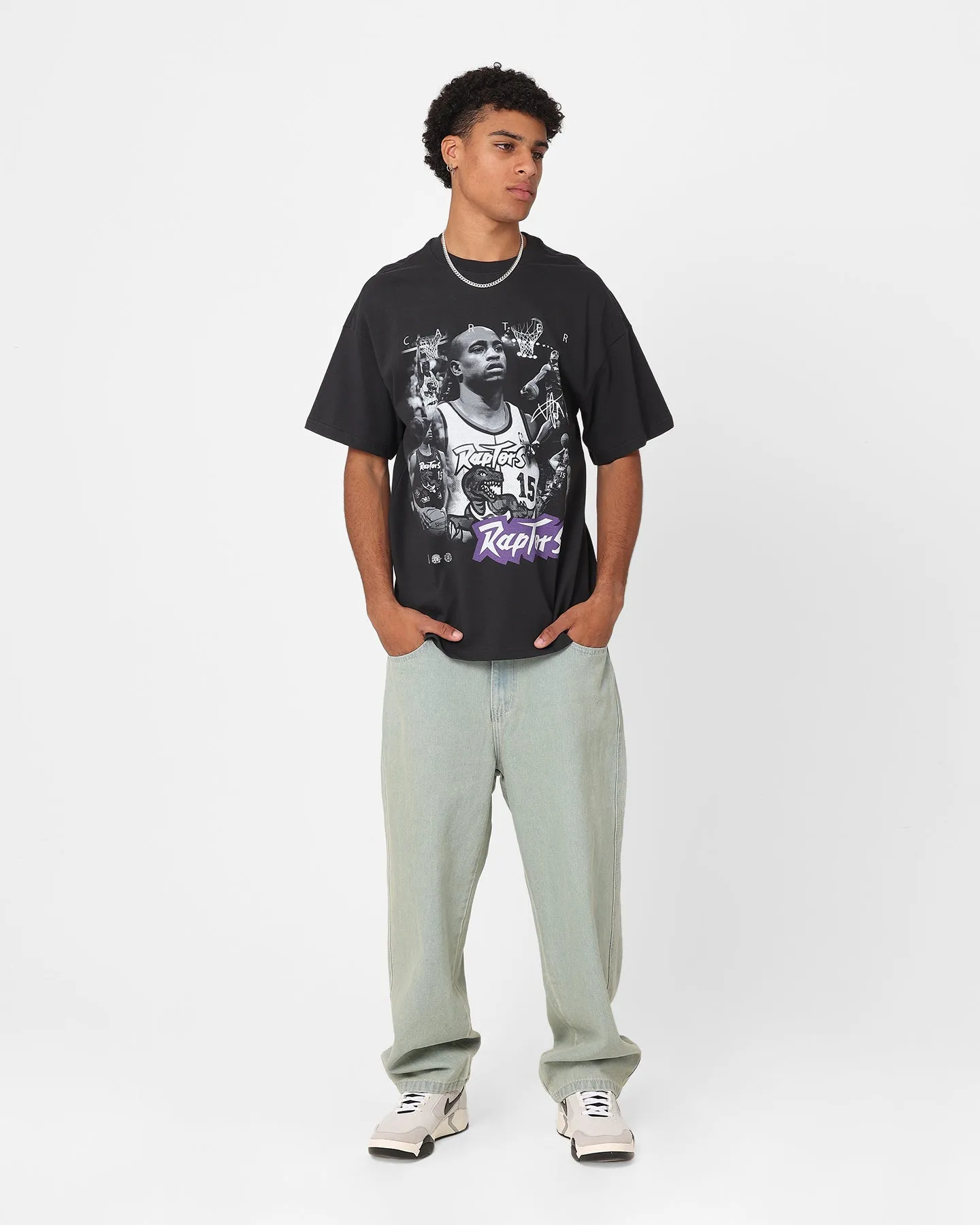 Casual Statement Garment Dyed Technique Mitchell & Ness Toronto Raptors Vince Carter Player Photo T-Shirt Faded Black