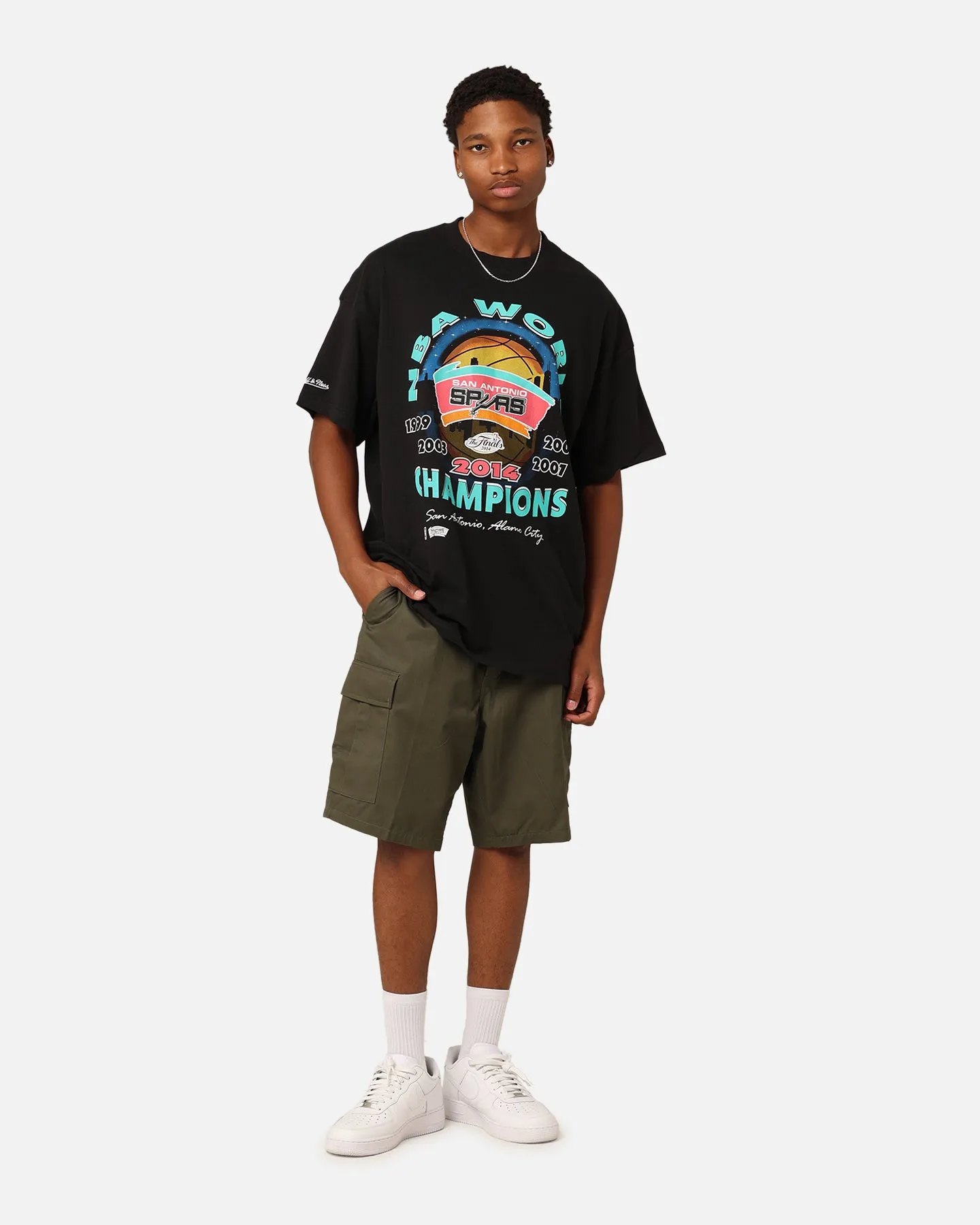 Stylish Layer Look Heathered Fabric Mitchell & Ness San Antonio Spurs 'Spurs 2014 Champs' 2014 World Champs T-Shirt Black