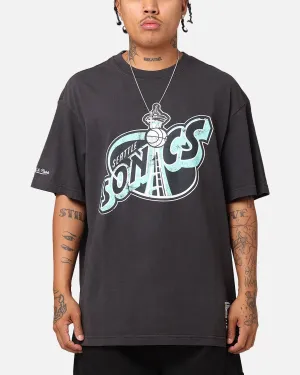 Relaxed Comfort Wear Mitchell & Ness Seattle Sonics Ice Blue Logo T-Shirt Faded Black
