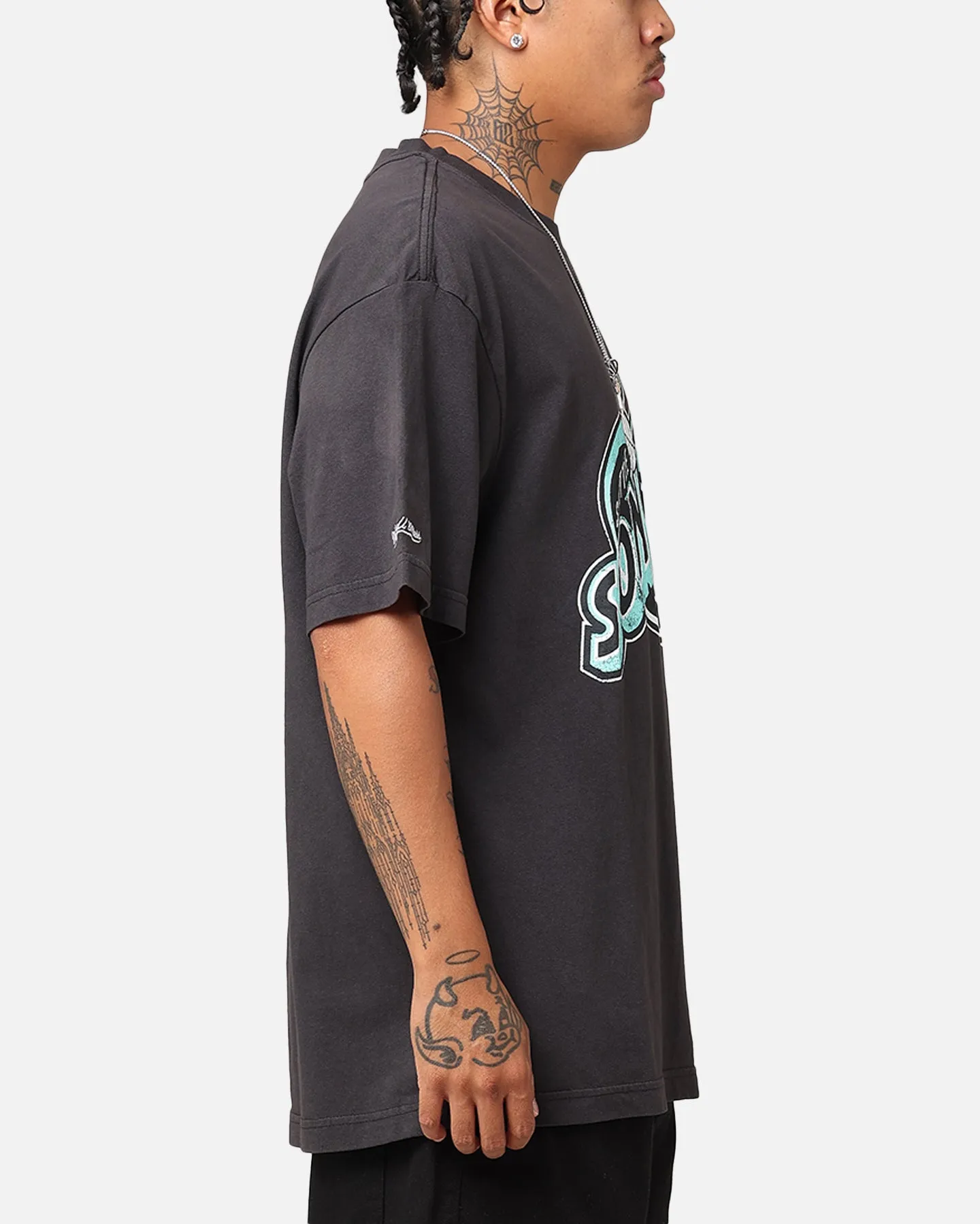 Mitchell & Ness Seattle Sonics Ice Blue Logo T-Shirt Faded Black Basic Top FadeResistant Coating