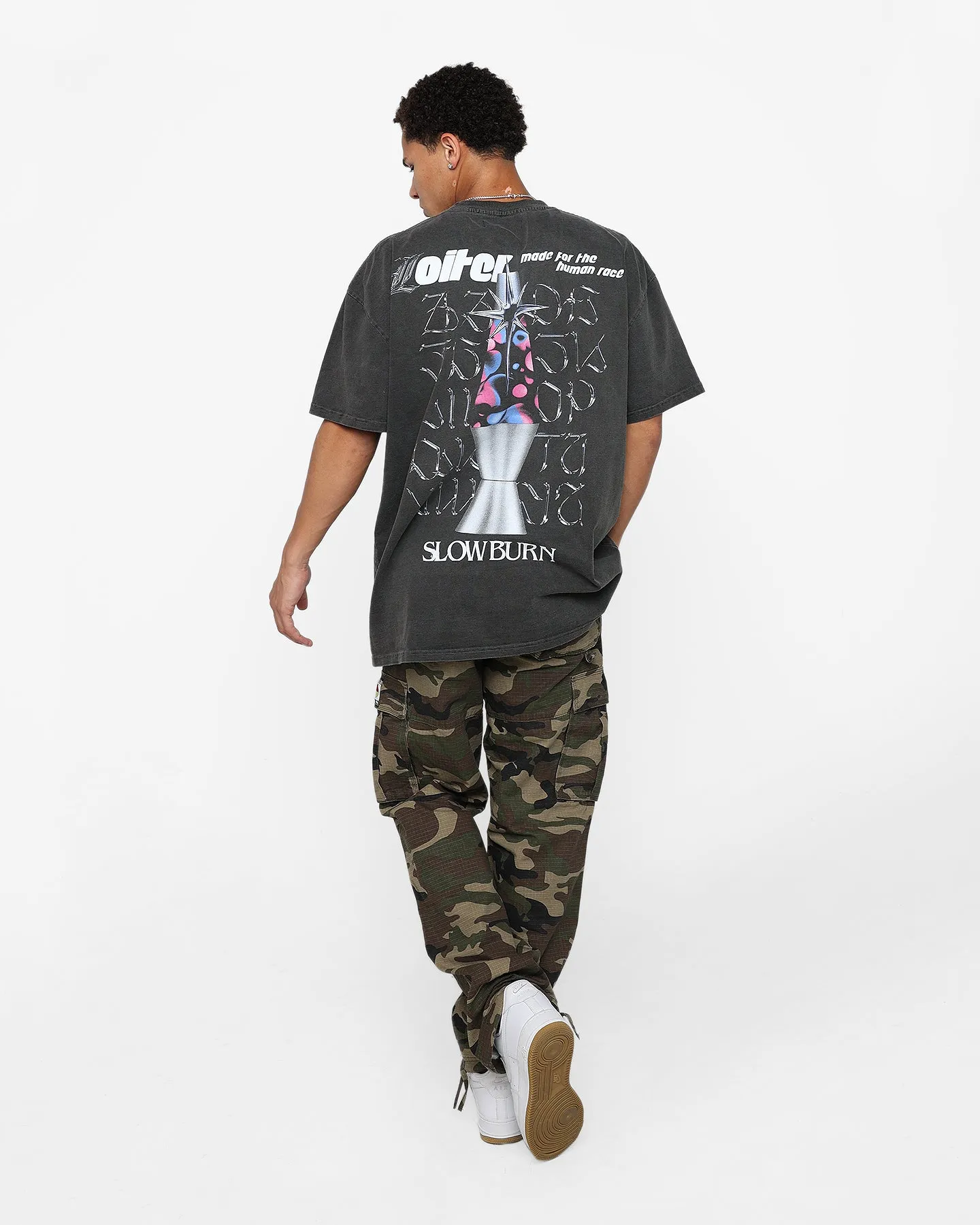 Friction Free Inner Lining Loiter Slow Burn T-Shirt Vintage Black