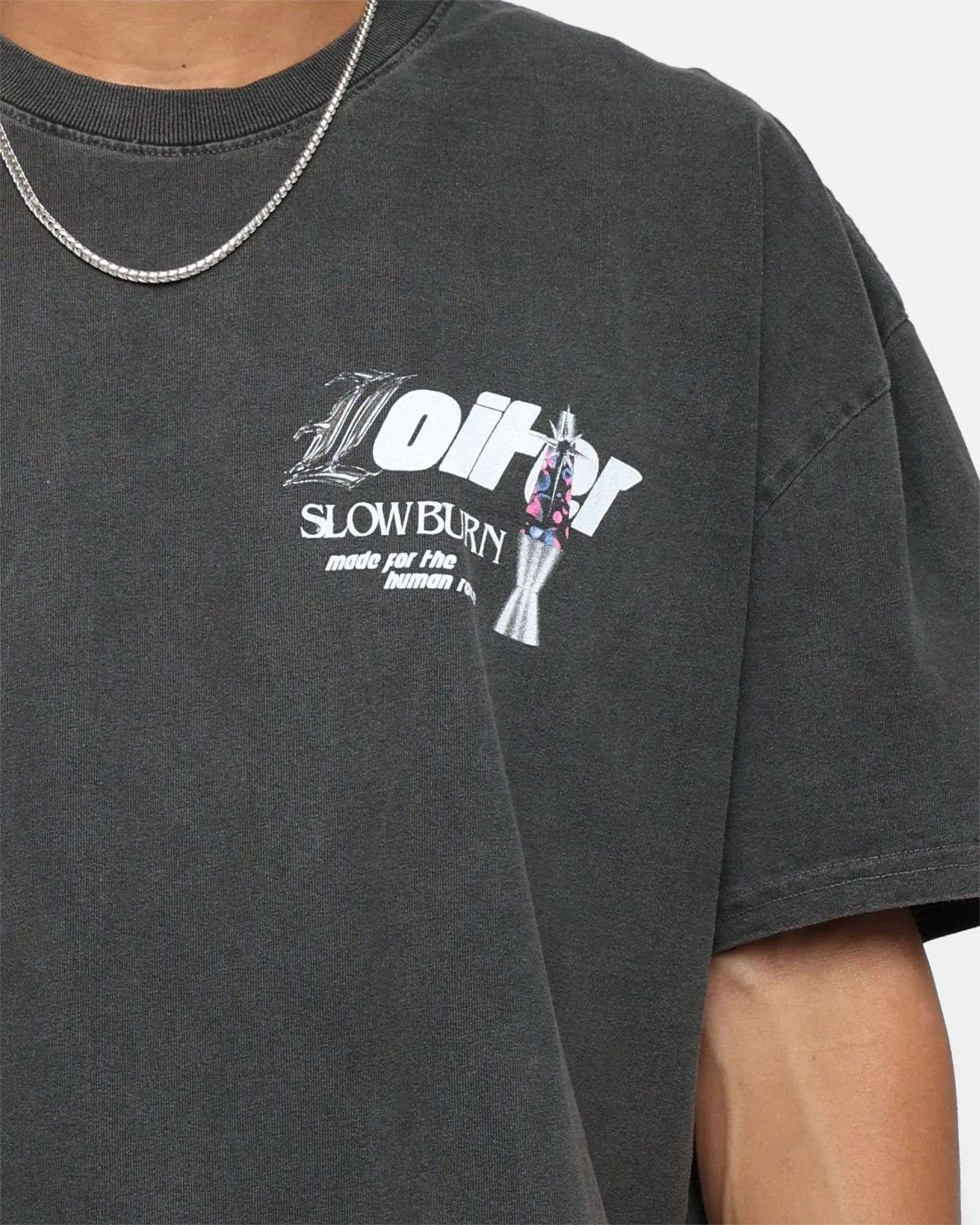Loiter Slow Burn T-Shirt Vintage Black Fashionable Layer Reinforced Hemline