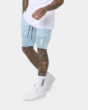 Saint Morta United Distressed Biker Shorts Light Blue Mood Match