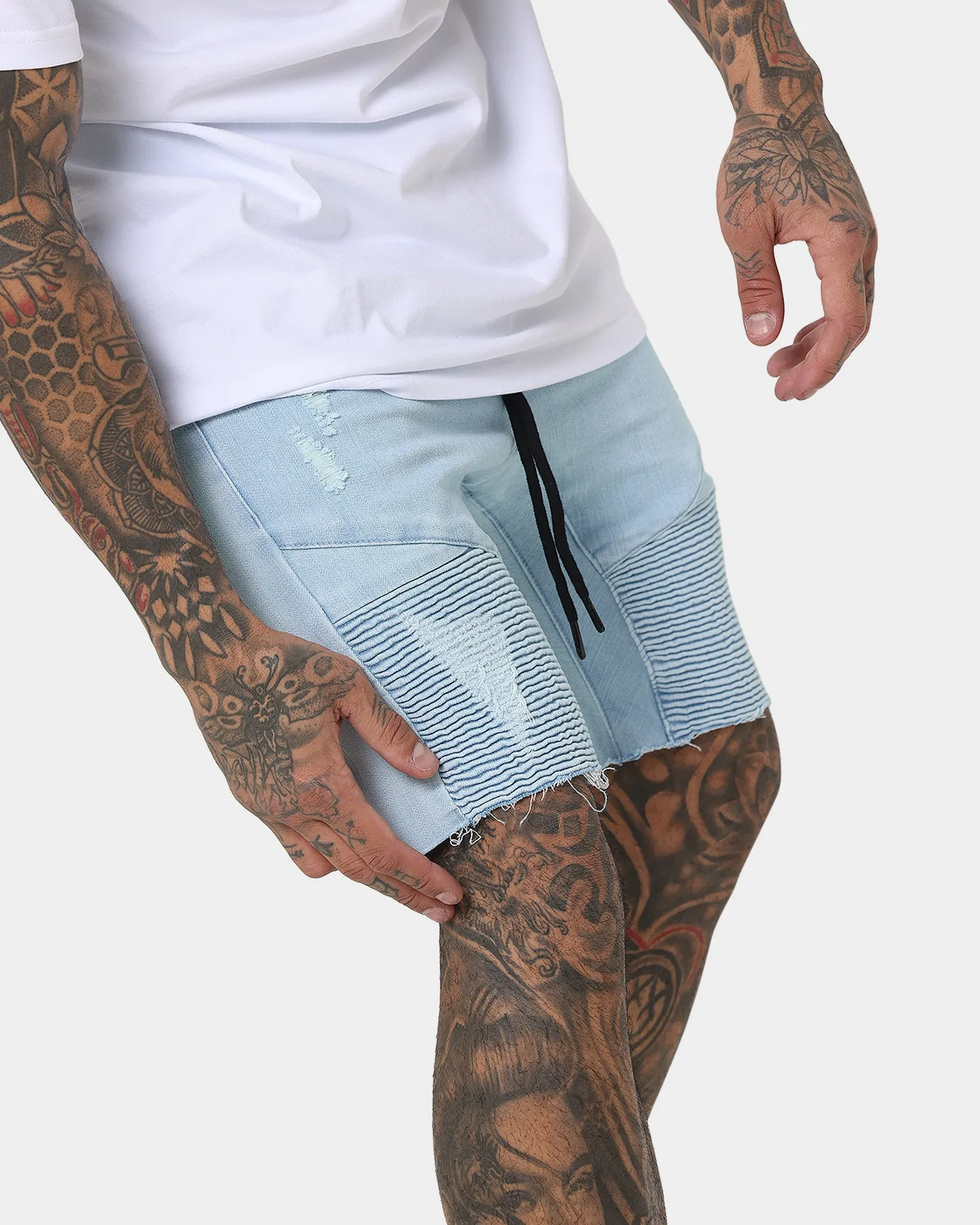 odor - absorbing Saint Morta United Distressed Biker Shorts Light Blue