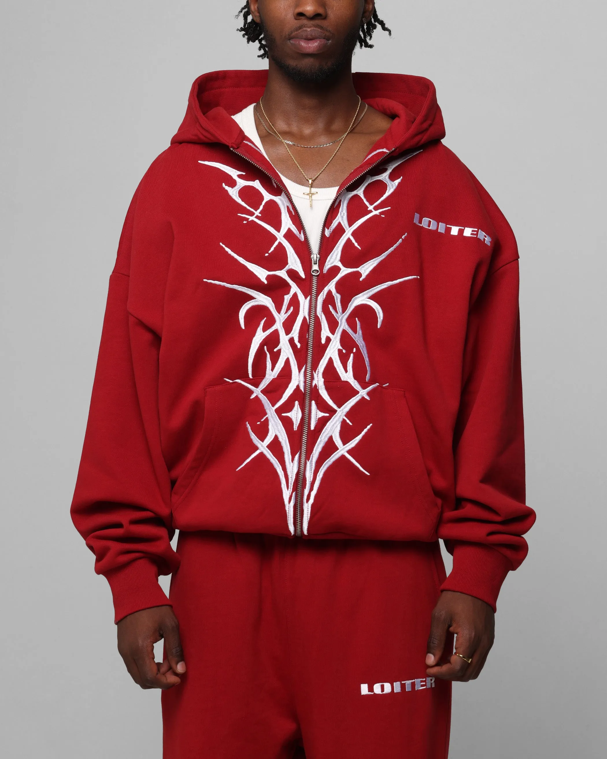 Loiter Blood Born Zip Hoodie Burgandy Cozy Wear