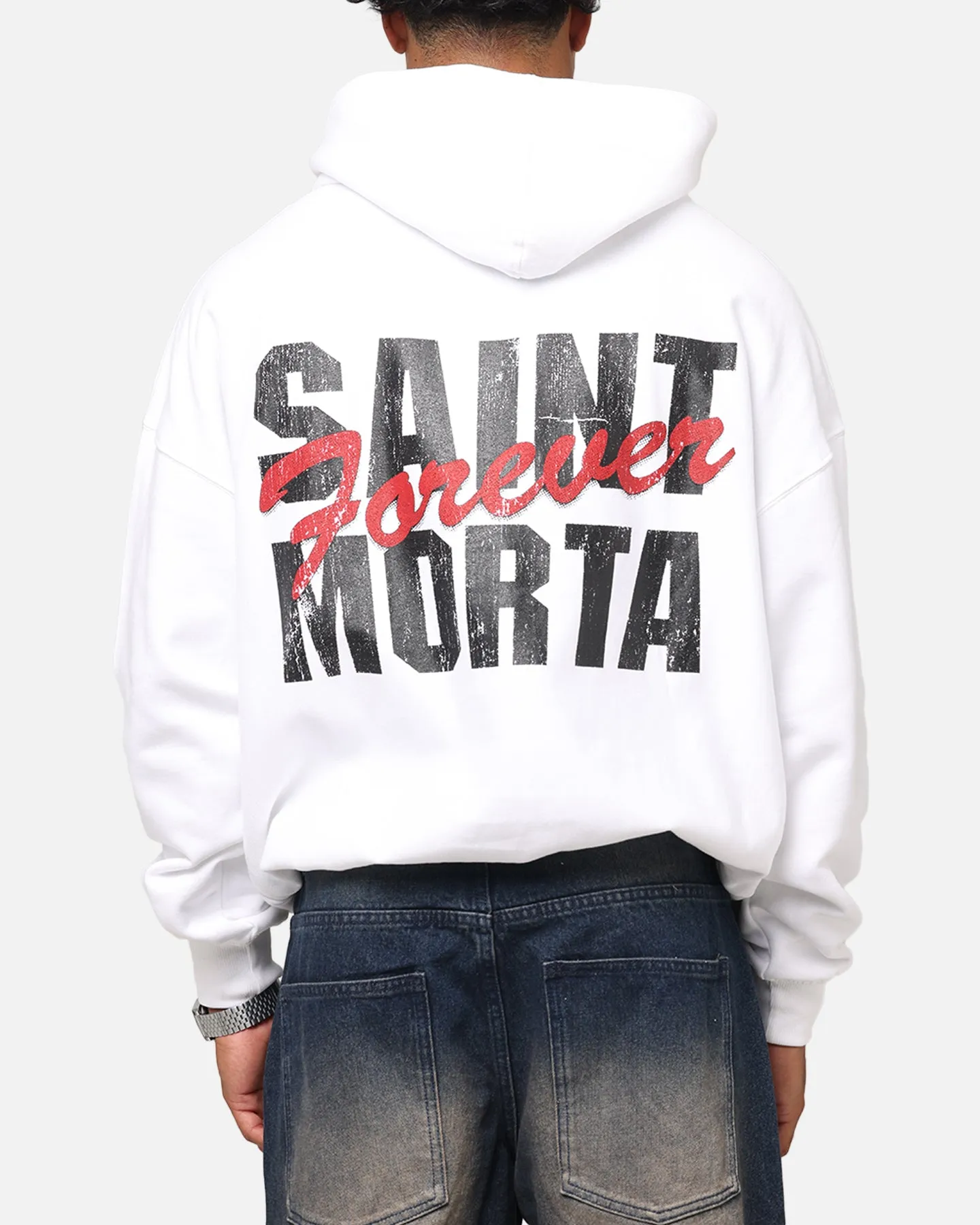 Saint Morta Forever Boxy Hoodie White Warm Taped Shoulder Seams