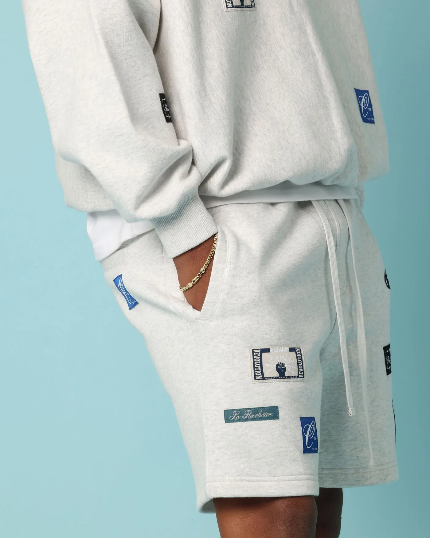 Carr?? Patchwork Sweat Shorts Grey Marle Ventilated Back Panels