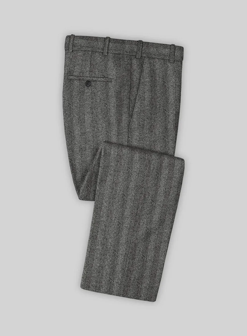 Tailored Layer Italian Wide Herringbone Gray Tweed Pants