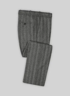 Tailored Layer Italian Wide Herringbone Gray Tweed Pants