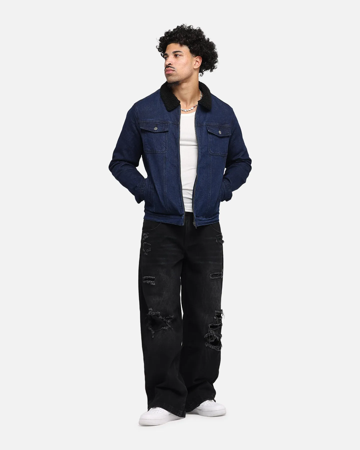Saint Morta Sherpa Denim Zip Jacket Indigo/Black Approve Crisp Air