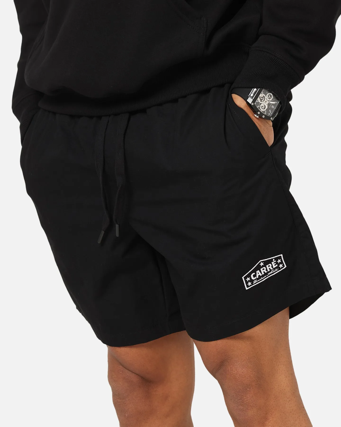 Travel Essential All Purpose Fit Carre Block Star Beach Shorts Black