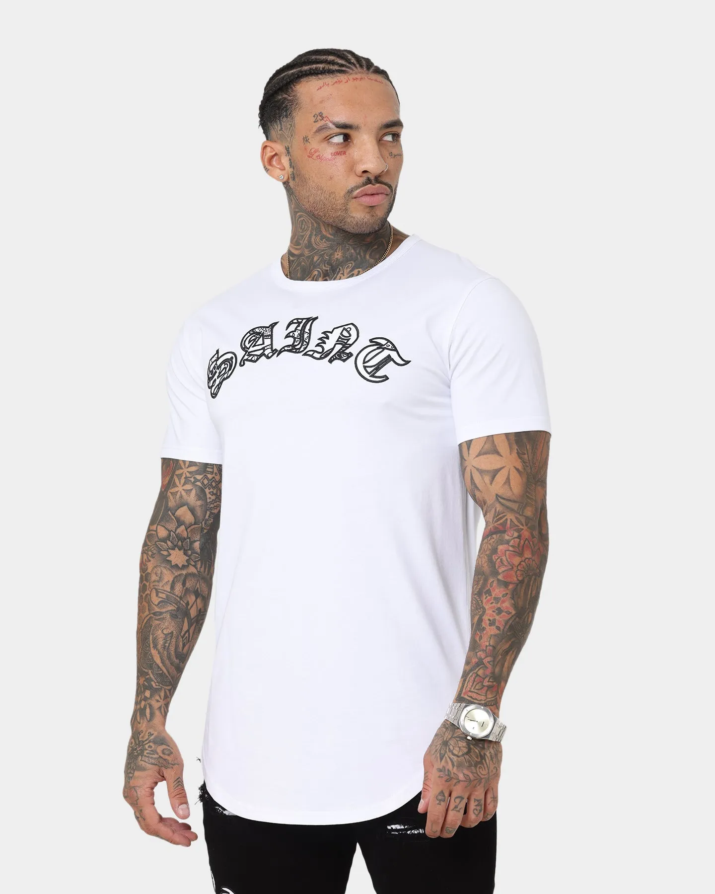 Crew Neck Design Saint Morta Gothic Paisley El Duplo Short Sleeve T-Shirt White/Black