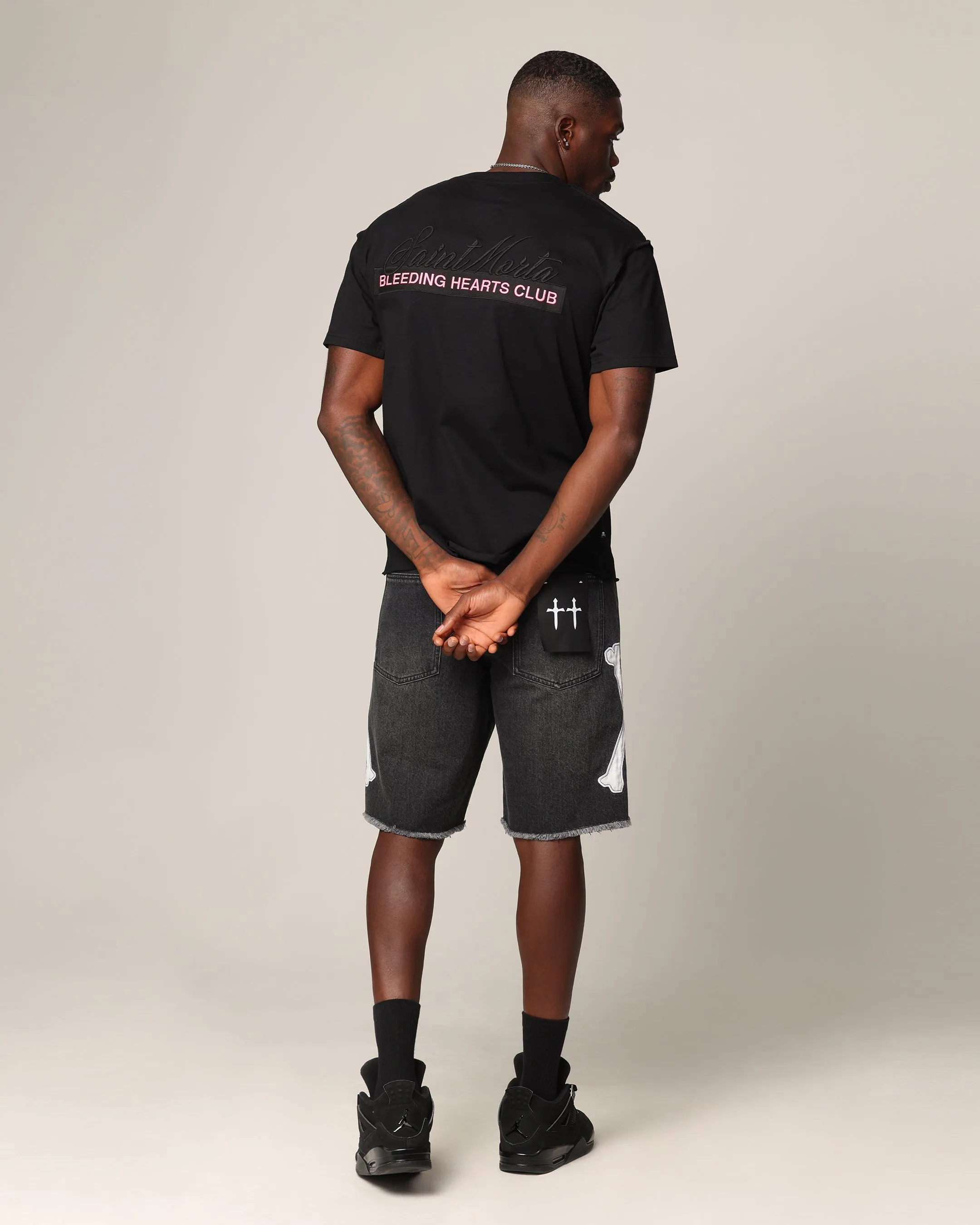 Saint Morta Bleeding Hearts Club Cut T-Shirt Black Garment Washed Texture Non Restrictive Silhouette