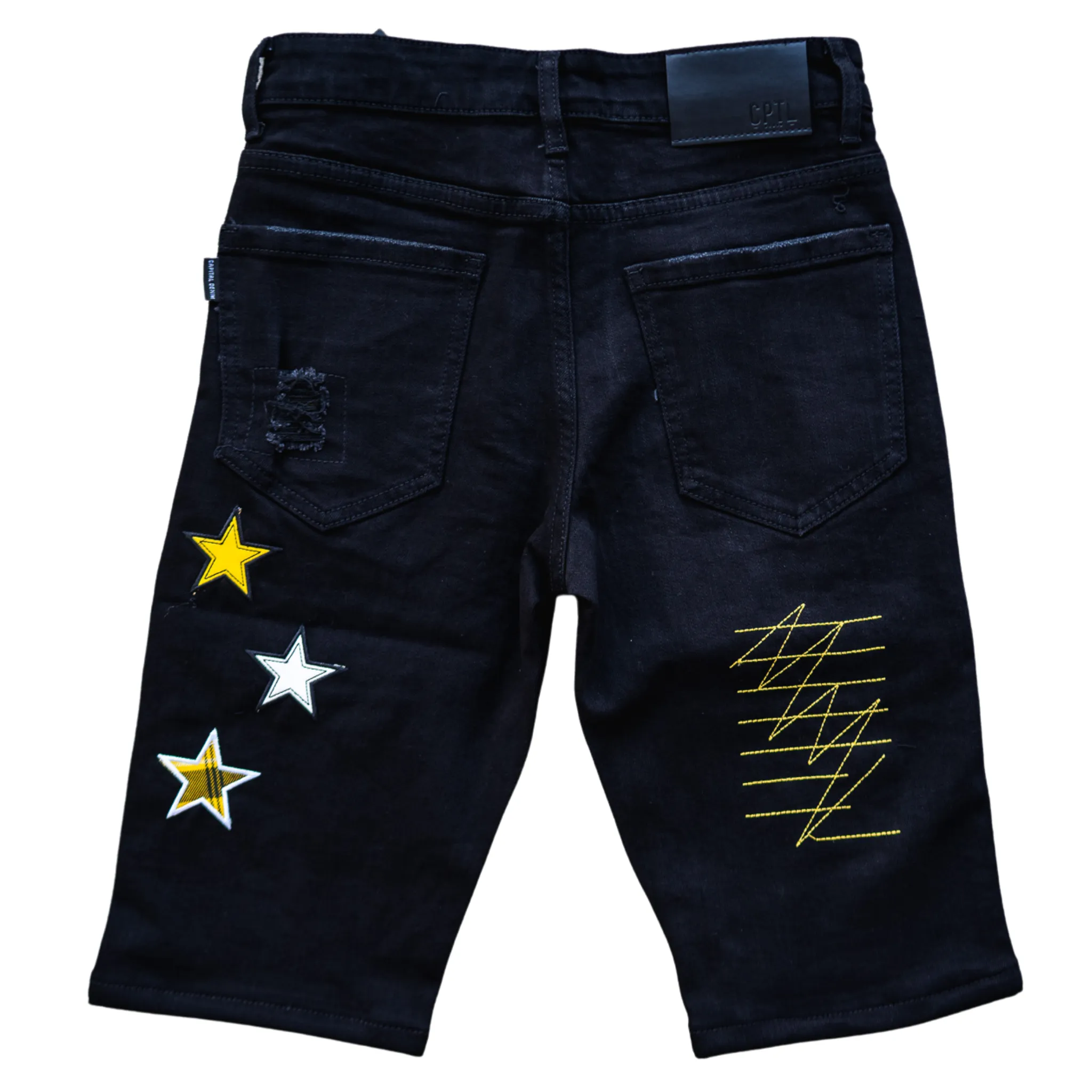 Capital "Chapel Hill" Denim Shorts (Black/Yellow) Modern Boots Warm Gloves