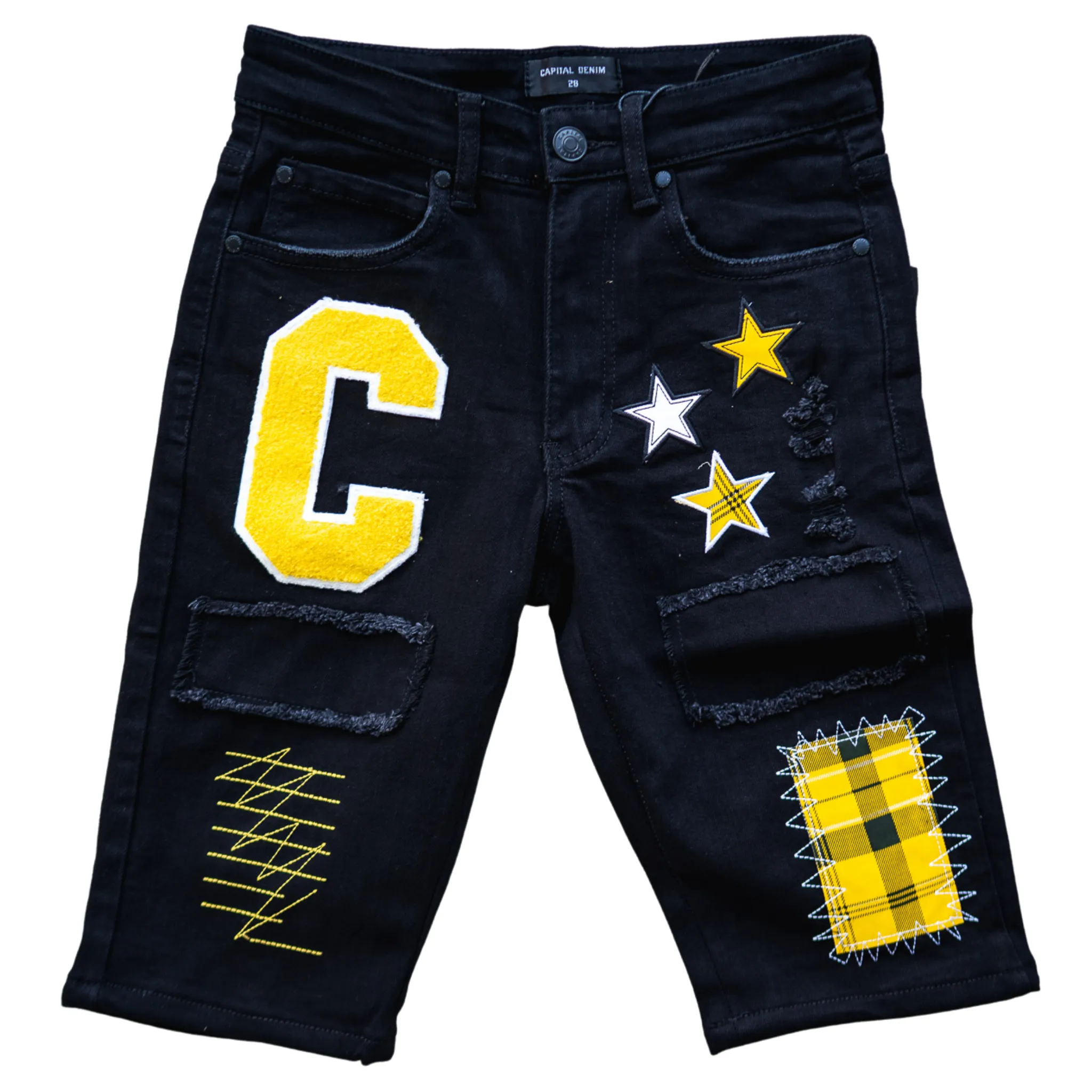 Capital "Chapel Hill" Denim Shorts (Black/Yellow) Comfortable Design Professional Style