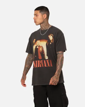 Colorfast Material Versatile Wearable Nirvana Round Photo Vintage T-Shirt Black Wash
