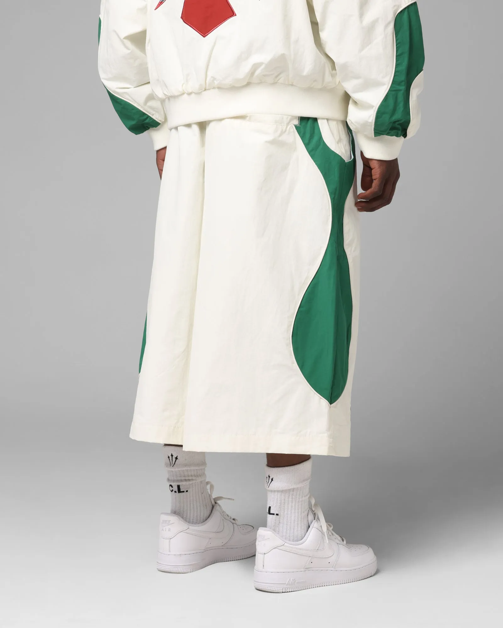 Loiter Club Classic Track Shorts White/Green Reinforced Stitching Urban Look