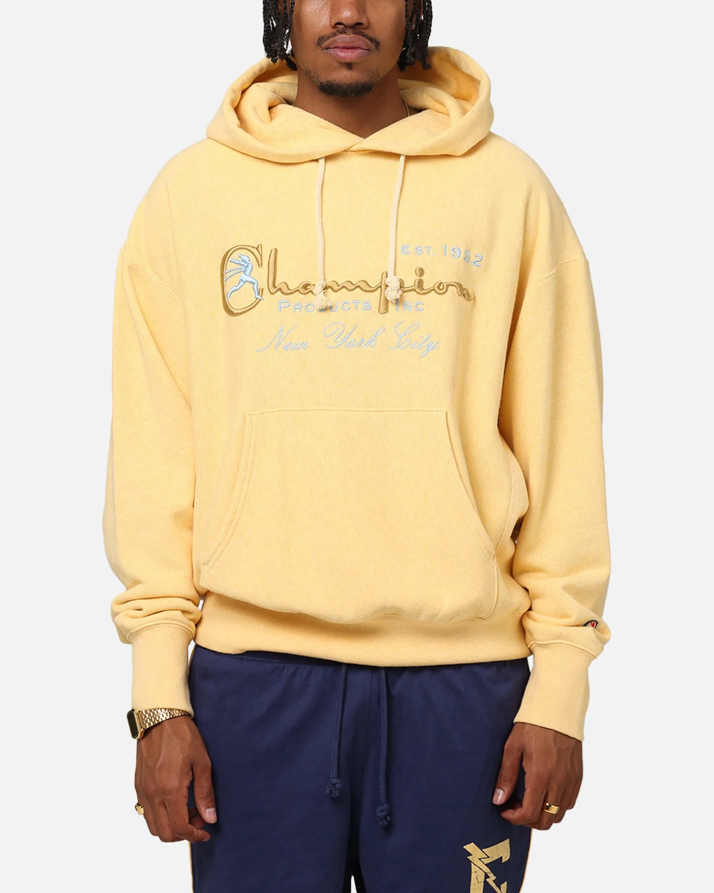 High Collar Coverage Champion Vintage Logo Sweatshirt Hoodie Yellow