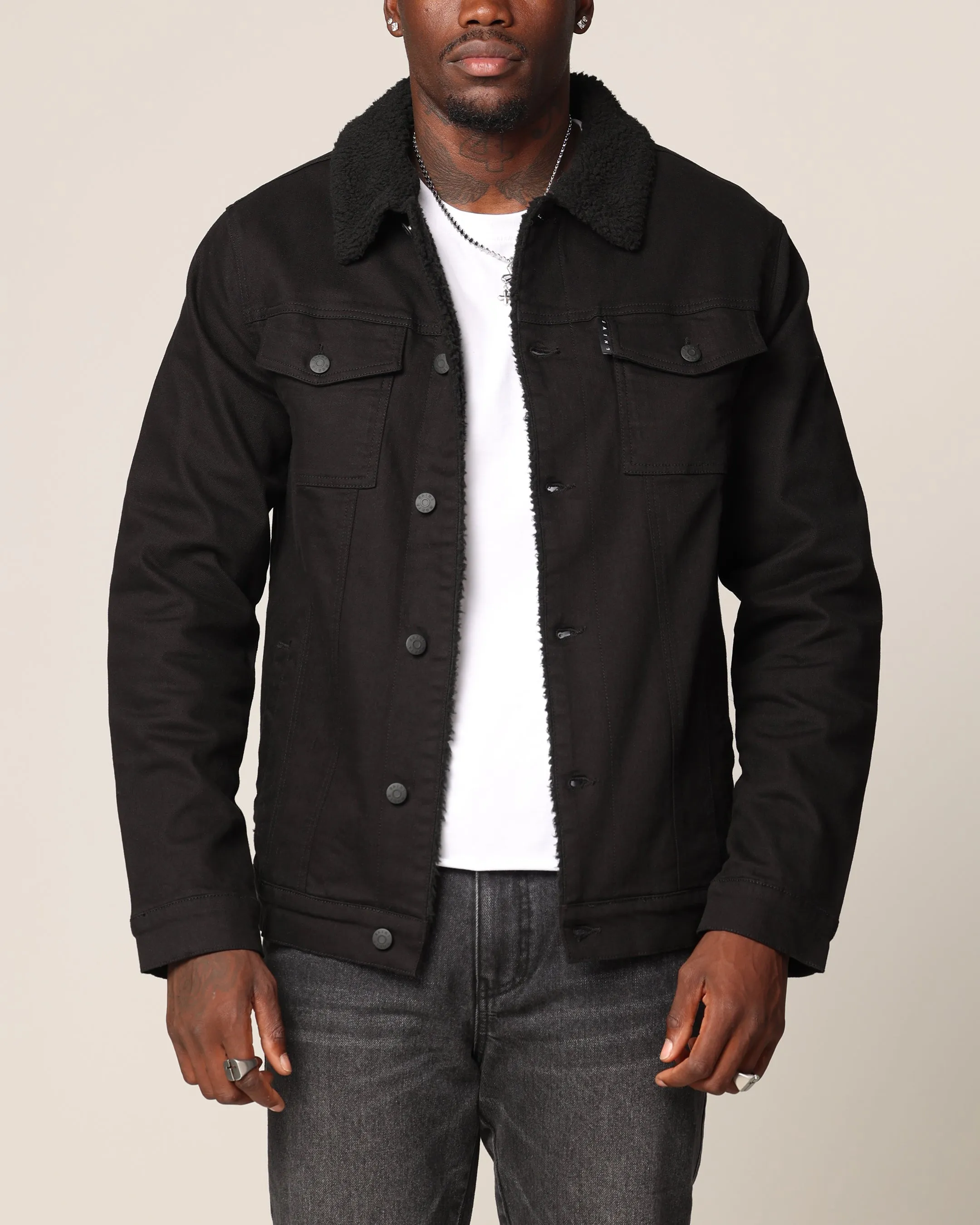 Saint Morta Sherpa Denim Jacket Black/Black Chic Style