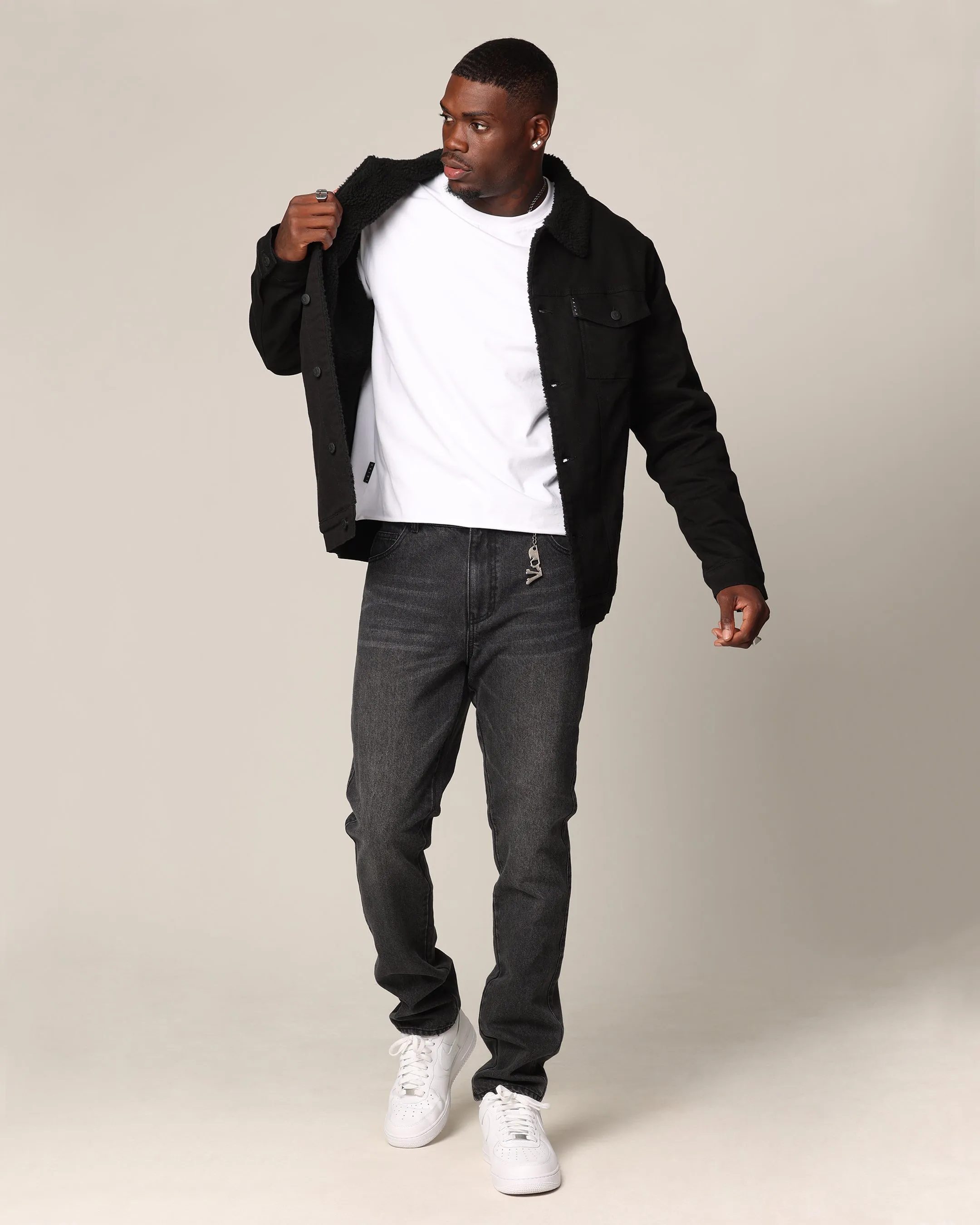 Saint Morta Sherpa Denim Jacket Black/Black Taped Seams