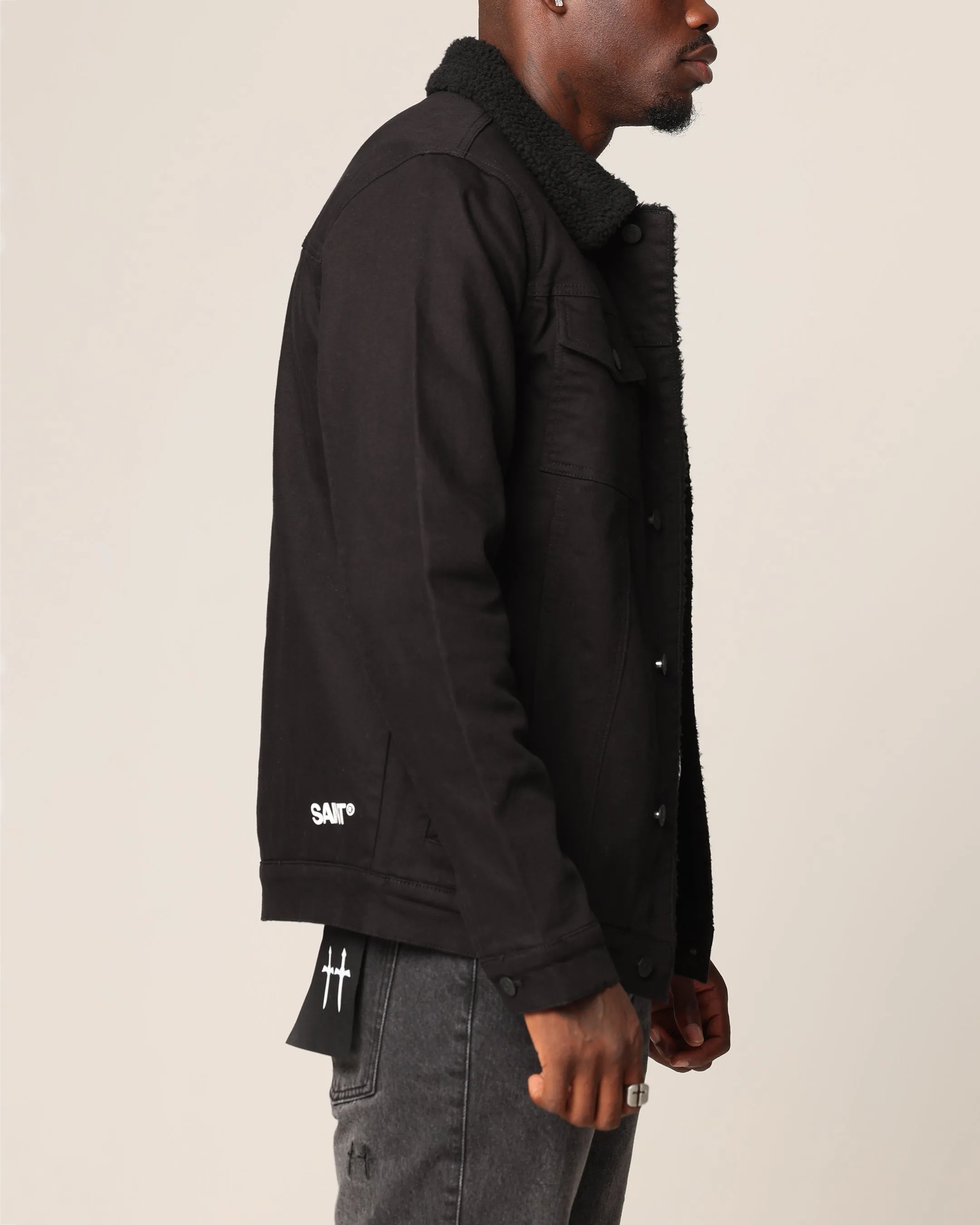 Saint Morta Sherpa Denim Jacket Black/Black Solid-color Travel Light