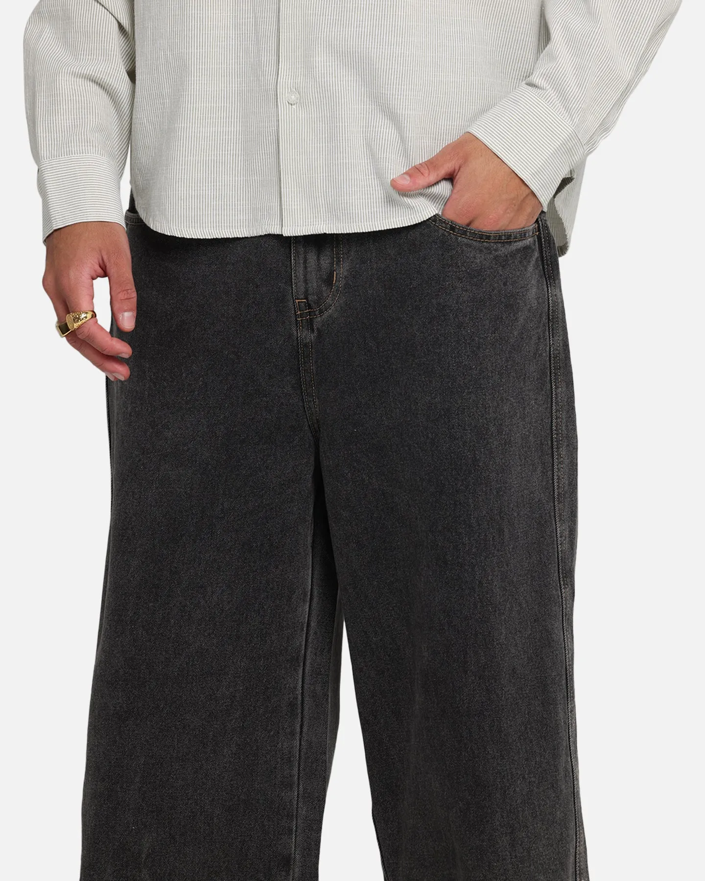 Flexible Waist Secure fit X-Large Baggy Bull Denim 91 Pants Washed Black