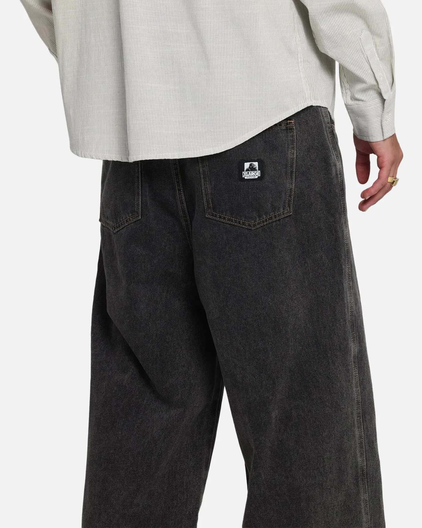 X-Large Baggy Bull Denim 91 Pants Washed Black RecycledPolyester CompressionFitFabric