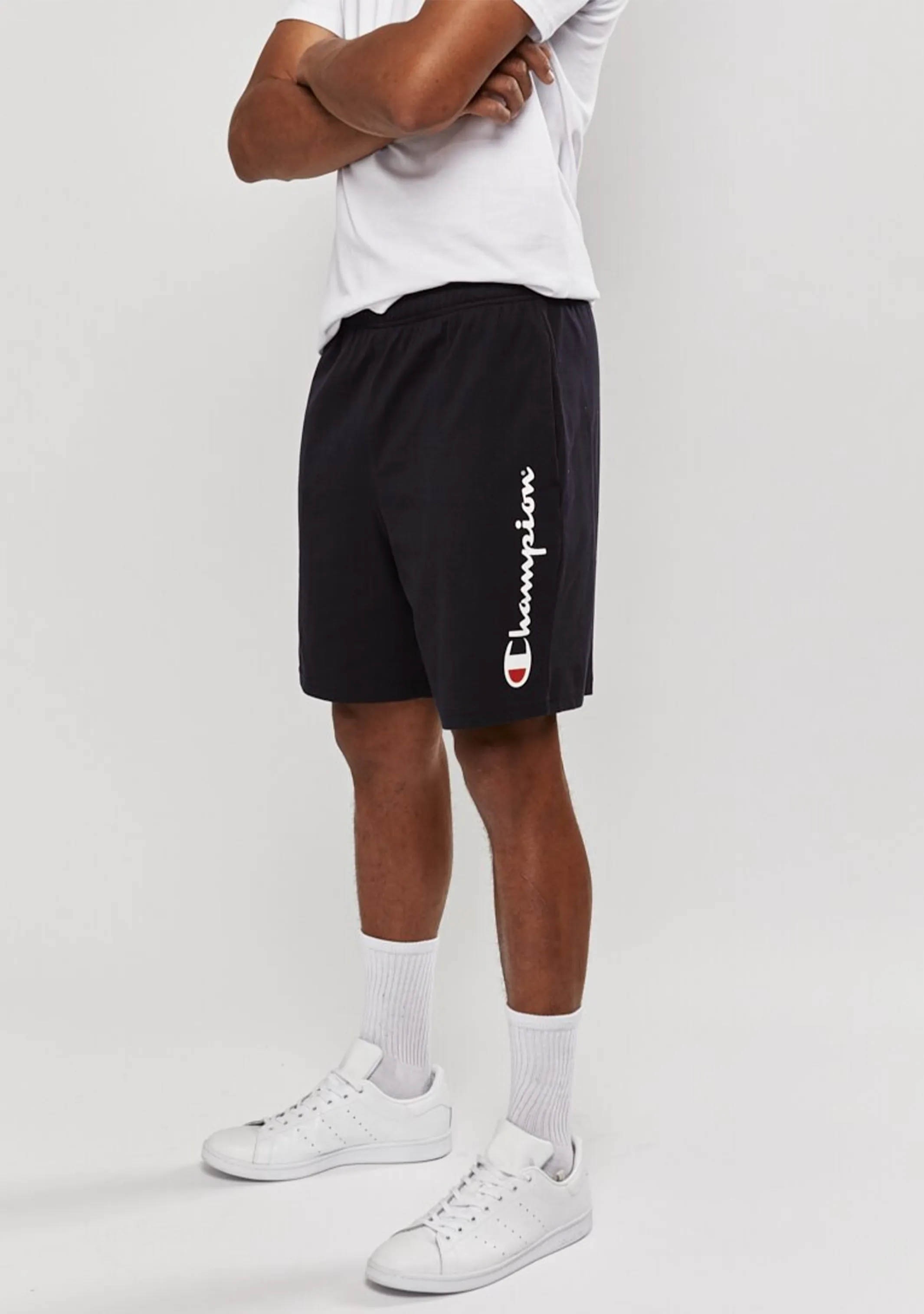 Non Restrictive Fit Champion Men??s Script Jersey Short Navy