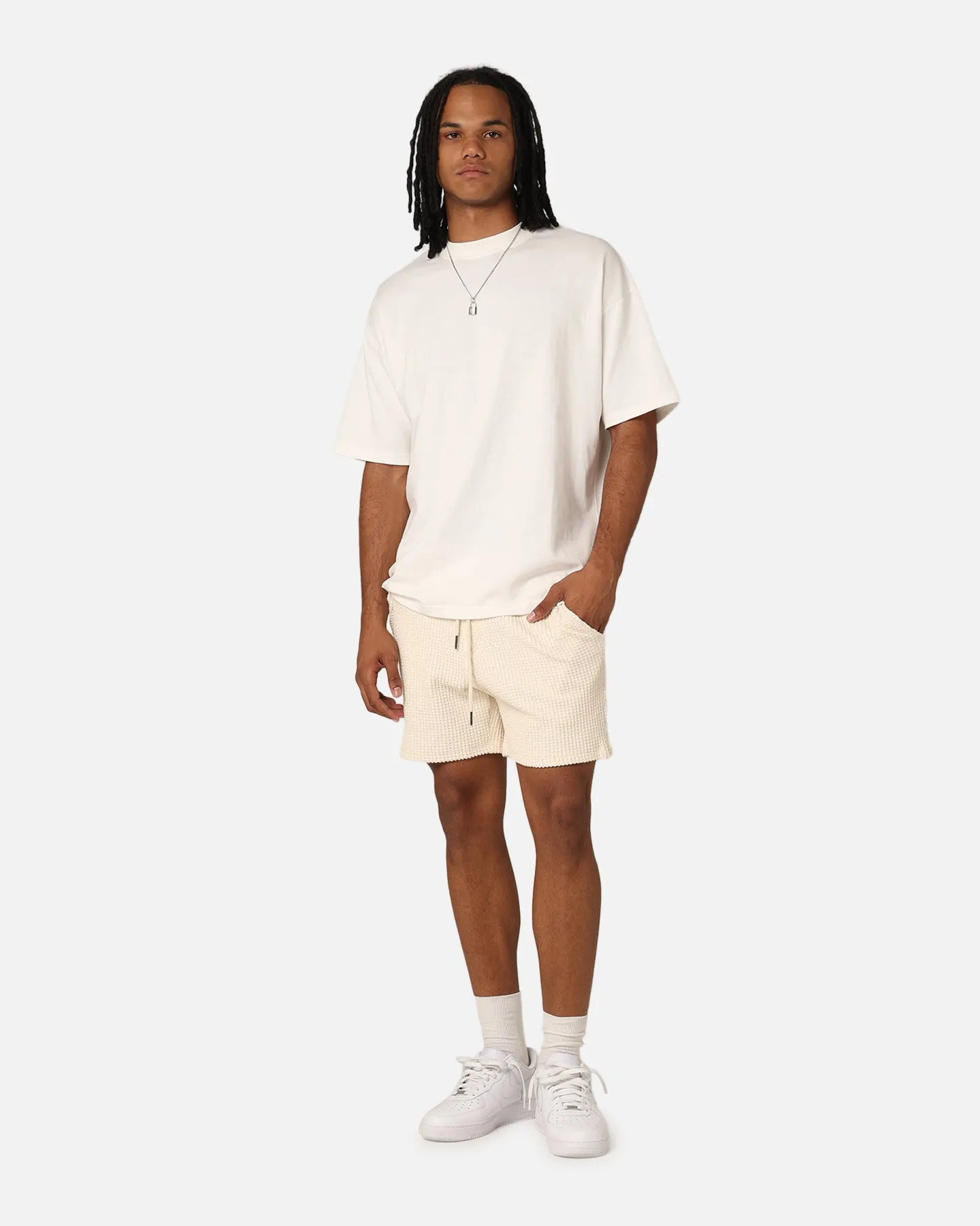 Elastic Waistband Design Performance Comfort XXIII Ozzy Waffle Shorts Cream