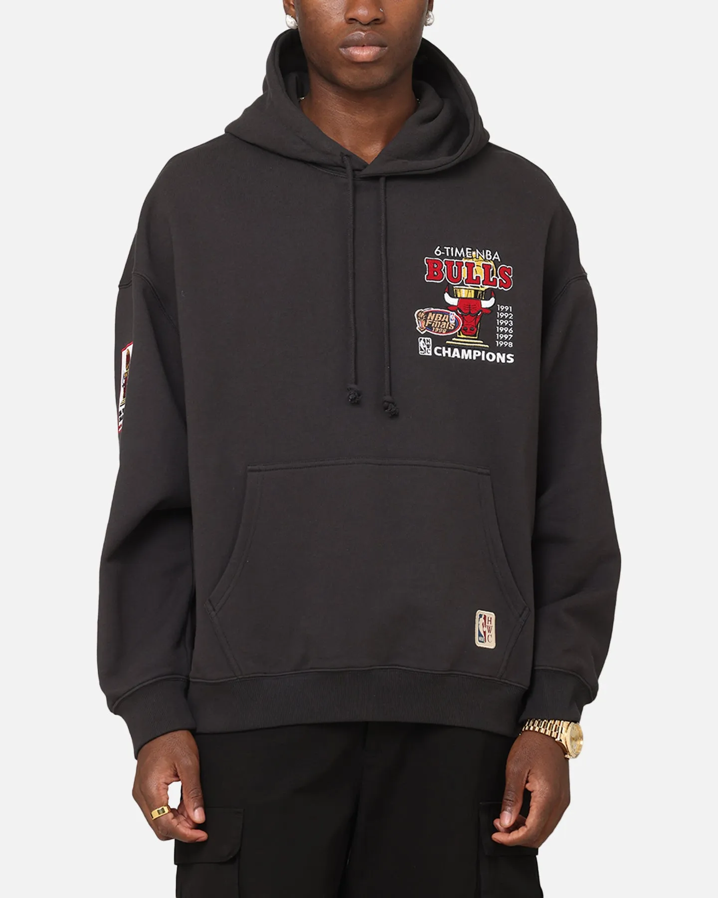 Thermal Lining Recycled Polyester Blend Mitchell & Ness Chicago Bulls Pinnacle Hoodie Faded Black