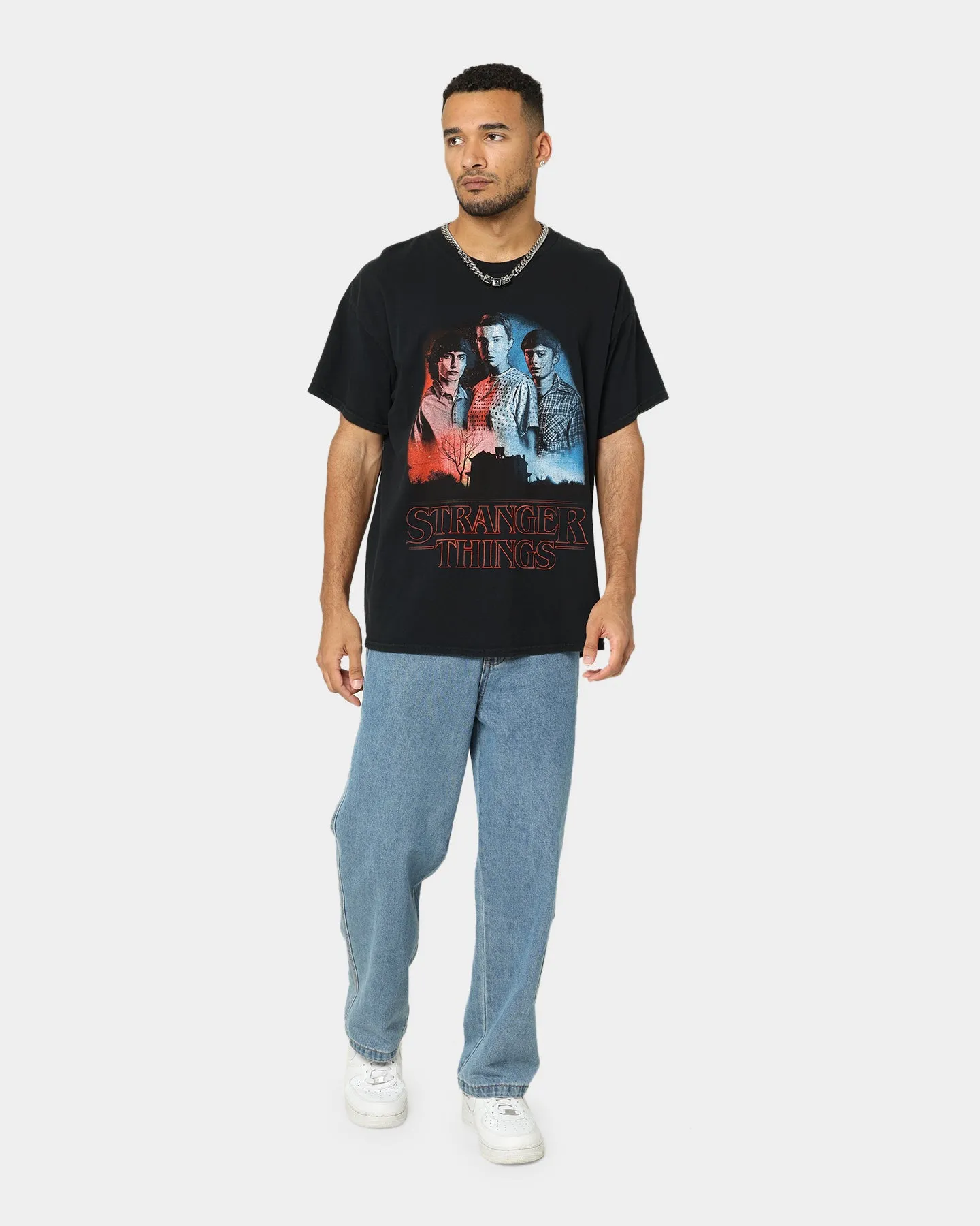 Perfect for Workouts EcoConscious Processing Goat Crew X Stranger Things Beginning Vintage T-Shirt Washed Black